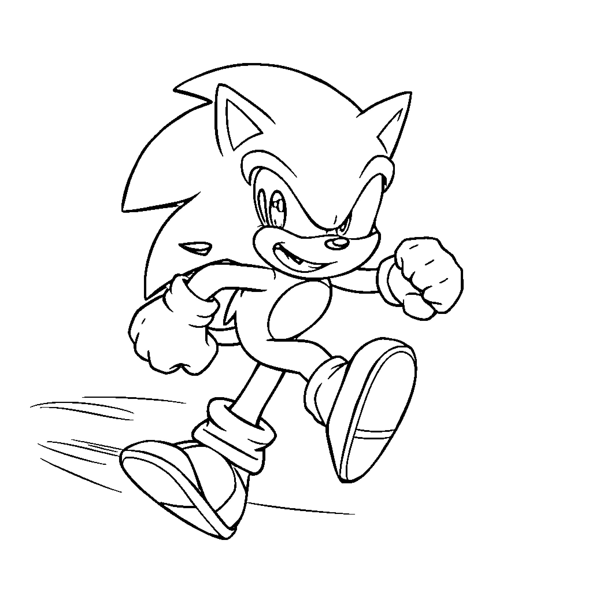 Sonic the Hedgehog running with enthusiasm Coloring Page (free black-and-white line drawing printable PDF for all, from beginners to advanced learners, including children, teens, adults, and seniors)