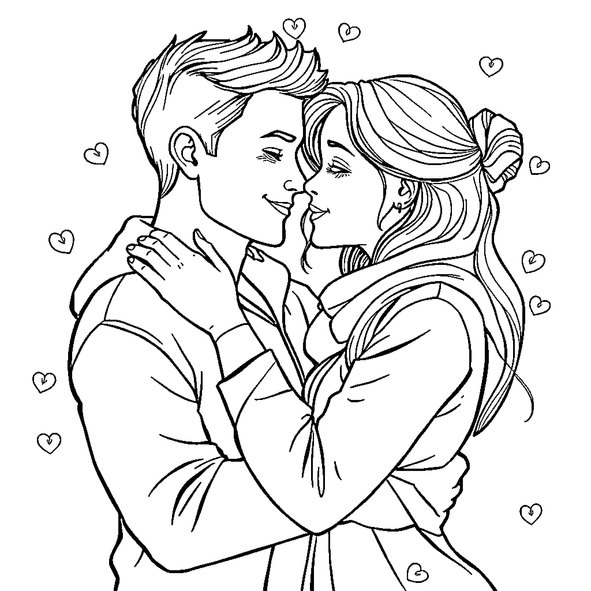 Love's Tender Embrace Coloring Page (free black-and-white line drawing printable PDF for all, from beginners to advanced learners, including children, teens, adults, and seniors)