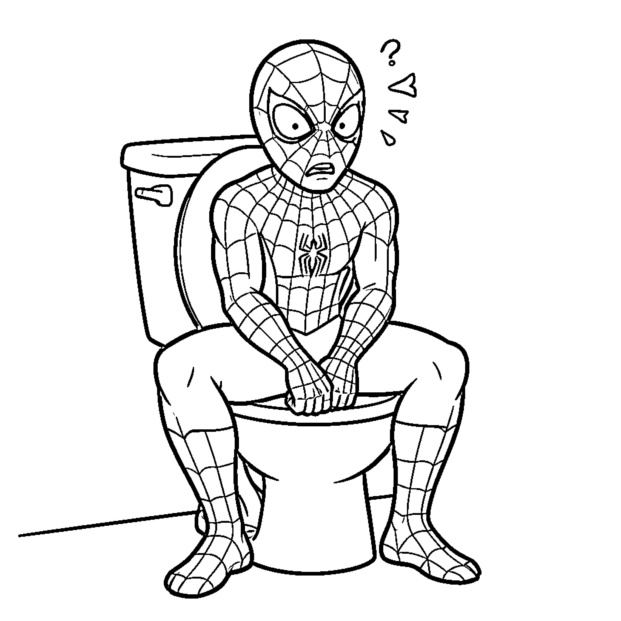 Spiderman in a Puzzling Predicament Coloring Page (free black-and-white line drawing printable PDF for all, from beginners to advanced learners, including children, teens, adults, and seniors)