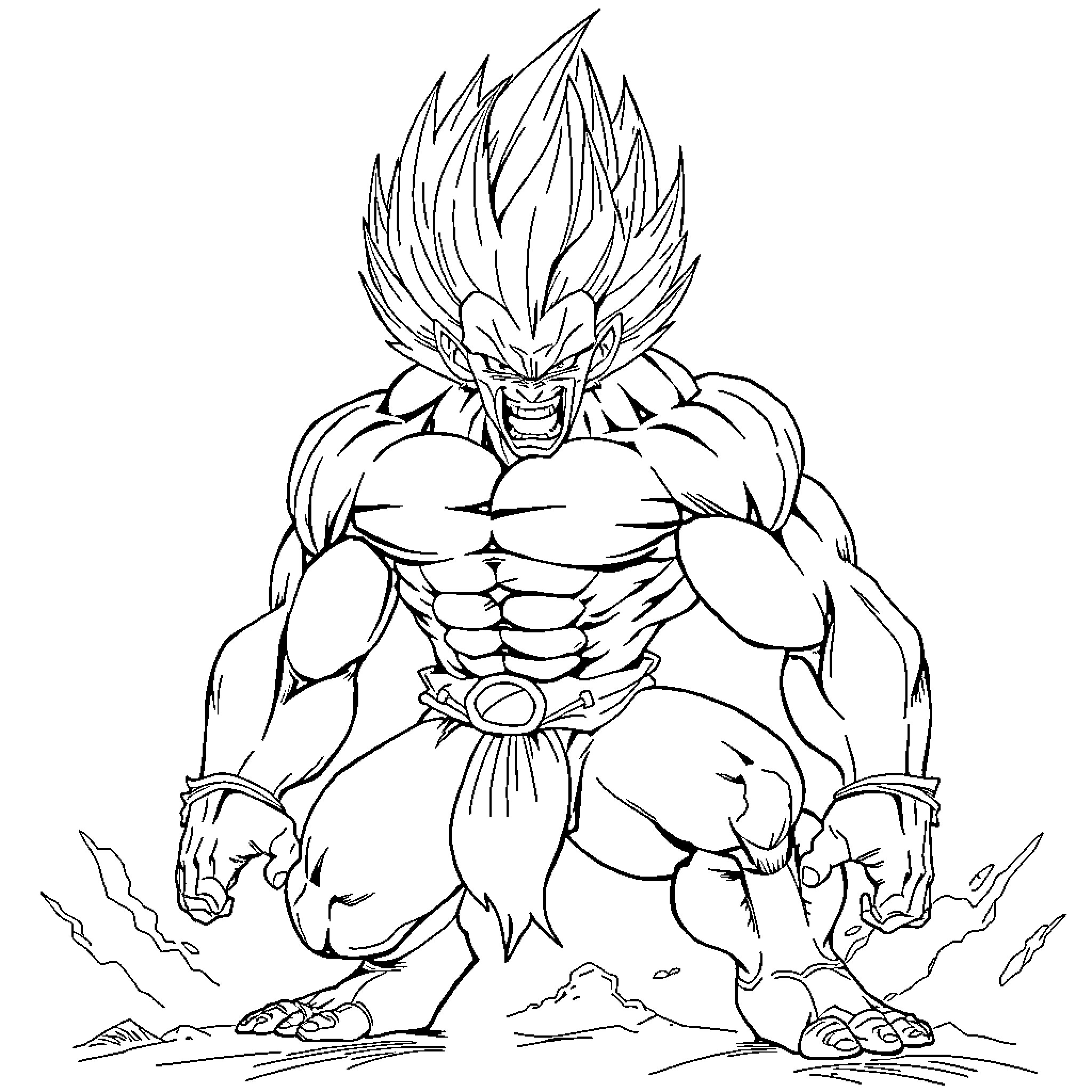 Vegeta's Mighty Transformation Coloring Page (free black-and-white line drawing printable PDF for all, from beginners to advanced learners, including children, teens, adults, and seniors)