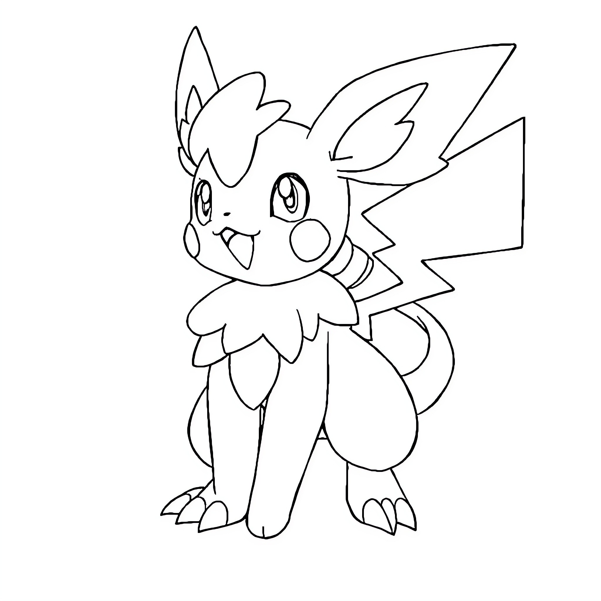 Pokémon character in a playful pose Coloring Page (free black-and-white line drawing printable PDF for all, from beginners to advanced learners, including children, teens, adults, and seniors)