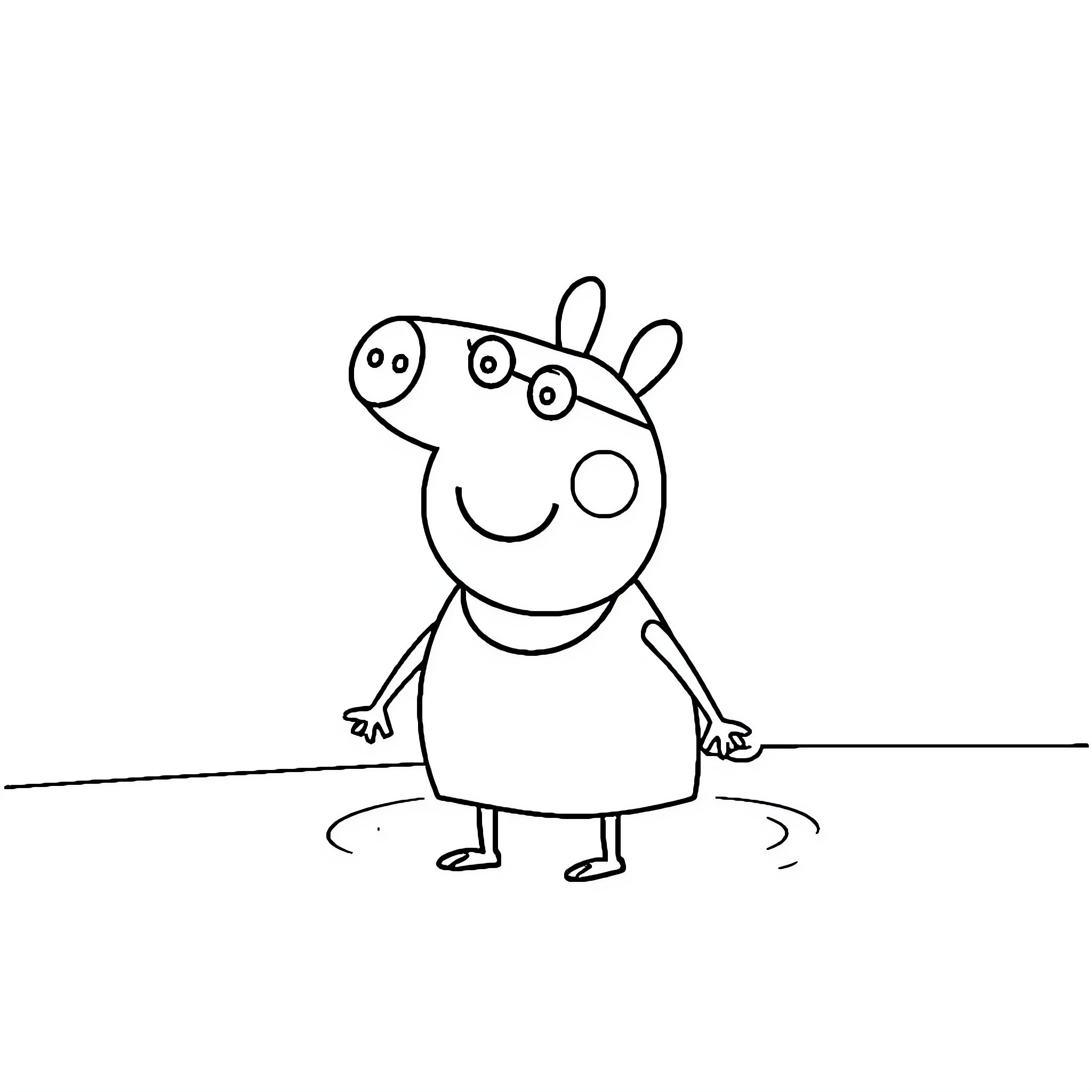 Peppa Pig in a simple, happy pose Coloring Page (free black-and-white line drawing printable PDF for all, from beginners to advanced learners, including children, teens, adults, and seniors)