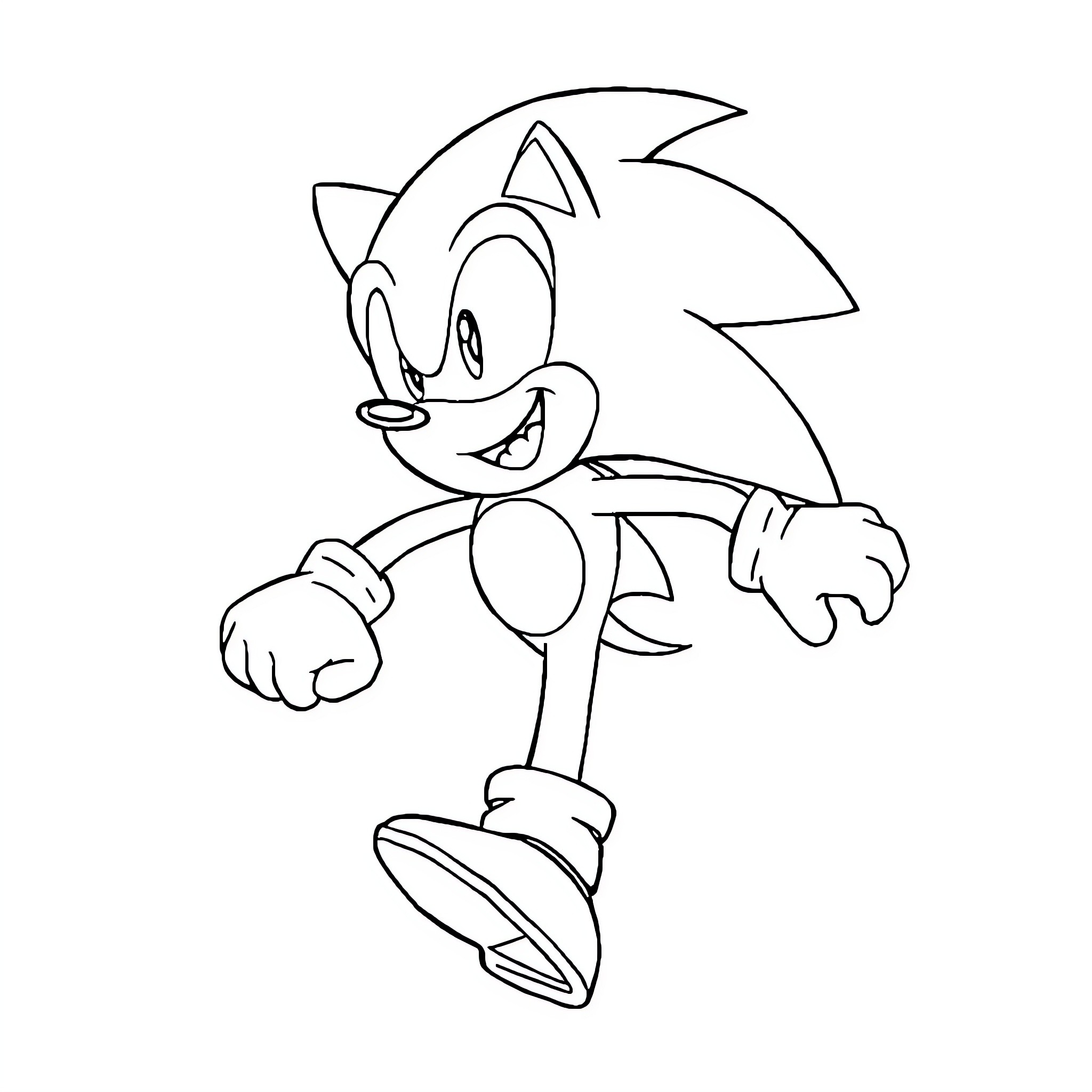 Sonic racing with a cheerful expression Coloring Page (free black-and-white line drawing printable PDF for all, from beginners to advanced learners, including children, teens, adults, and seniors)