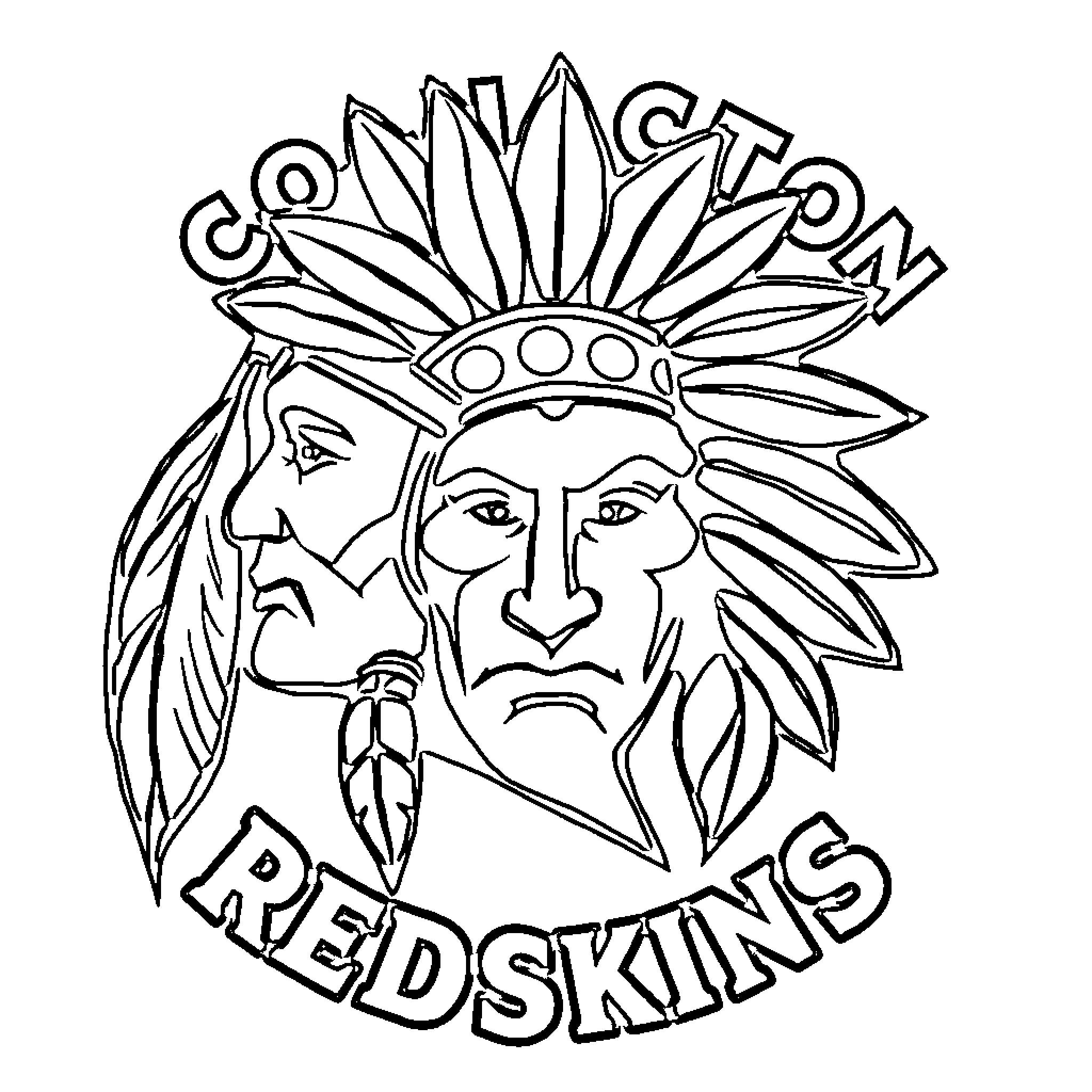 Redskin Chief's Dramatic Expression and Headdress Coloring Page (free black-and-white line drawing printable PDF for all, from beginners to advanced learners, including children, teens, adults, and seniors)