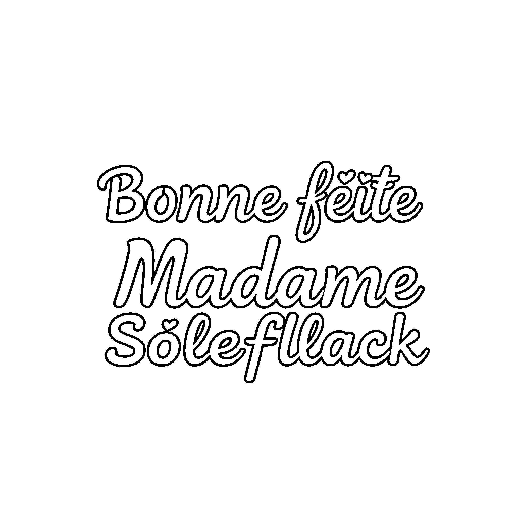 Madame Soleflack's Festive Wishes Coloring Page (free black-and-white line drawing printable PDF for all, from beginners to advanced learners, including children, teens, adults, and seniors)