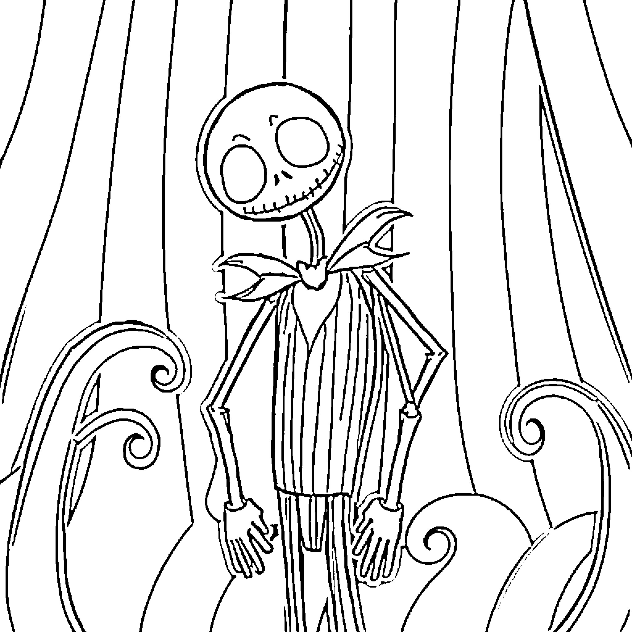 Jinu's Nightmarish Marionette Dance Coloring Page (free black-and-white line drawing printable PDF for all, from beginners to advanced learners, including children, teens, adults, and seniors)
