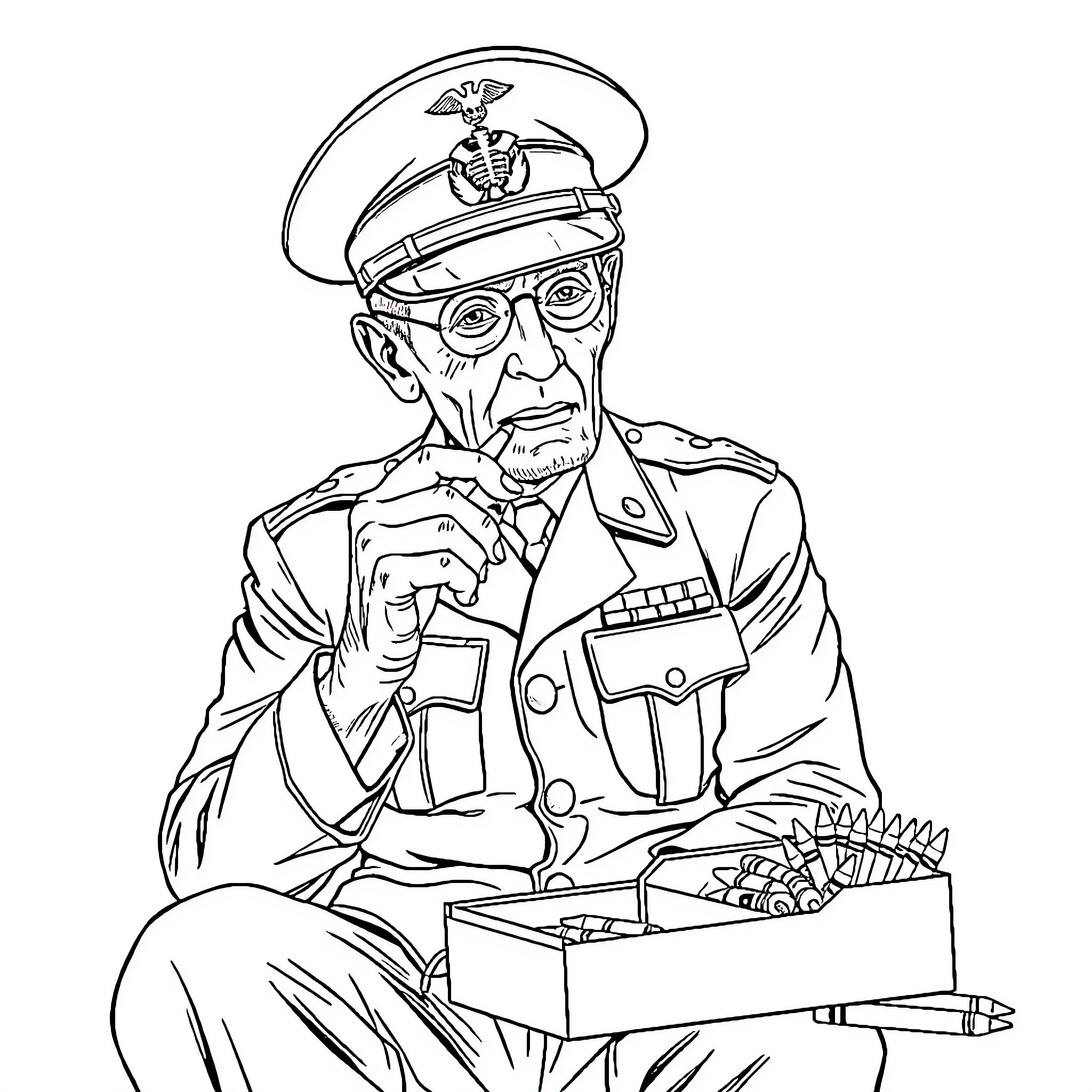 Marine officer issuing stern orders Coloring Page (free black-and-white line drawing printable PDF for all, from beginners to advanced learners, including children, teens, adults, and seniors)