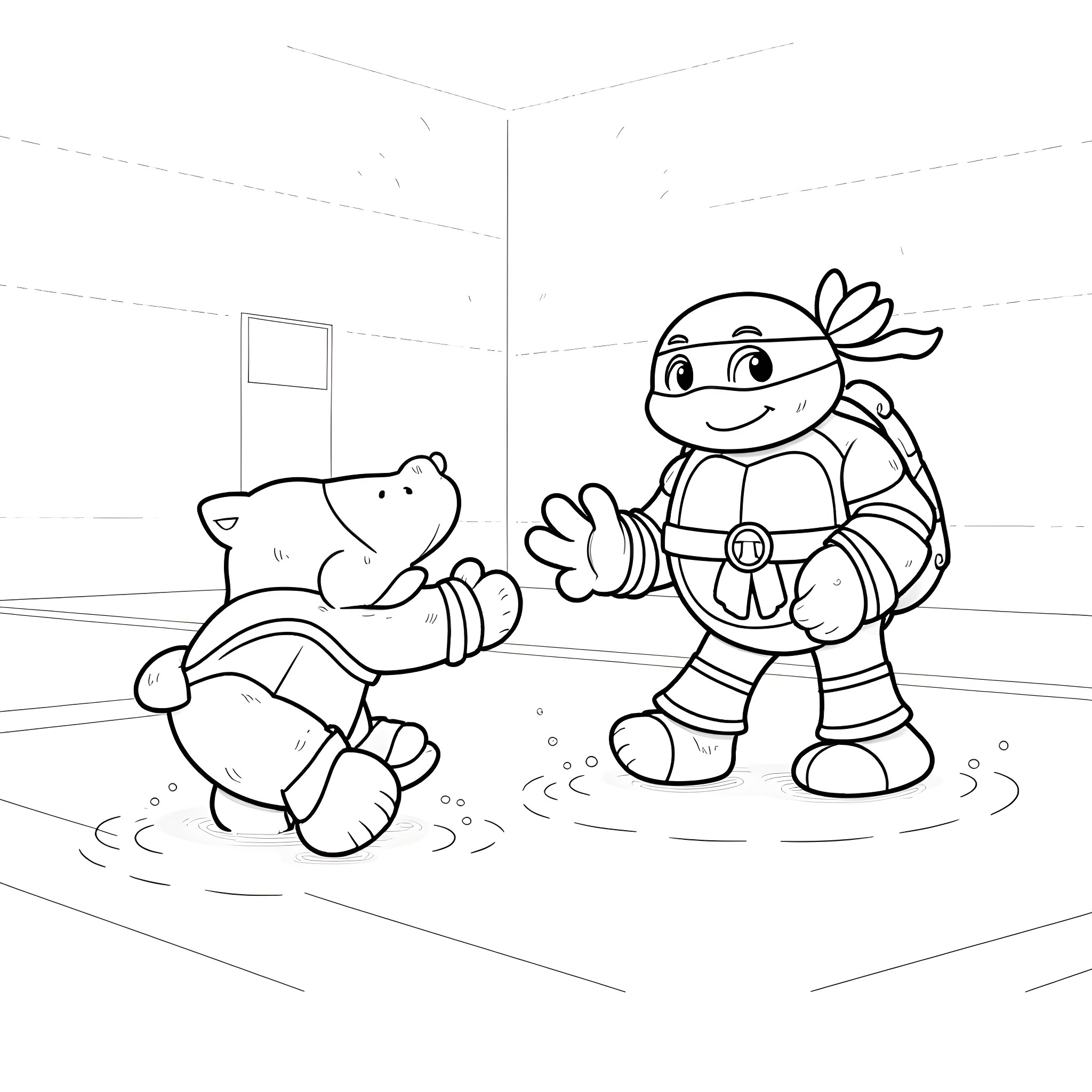 Patrick Star helping a friend in need Coloring Page (free black-and-white line drawing printable PDF for all, from beginners to advanced learners, including children, teens, adults, and seniors)