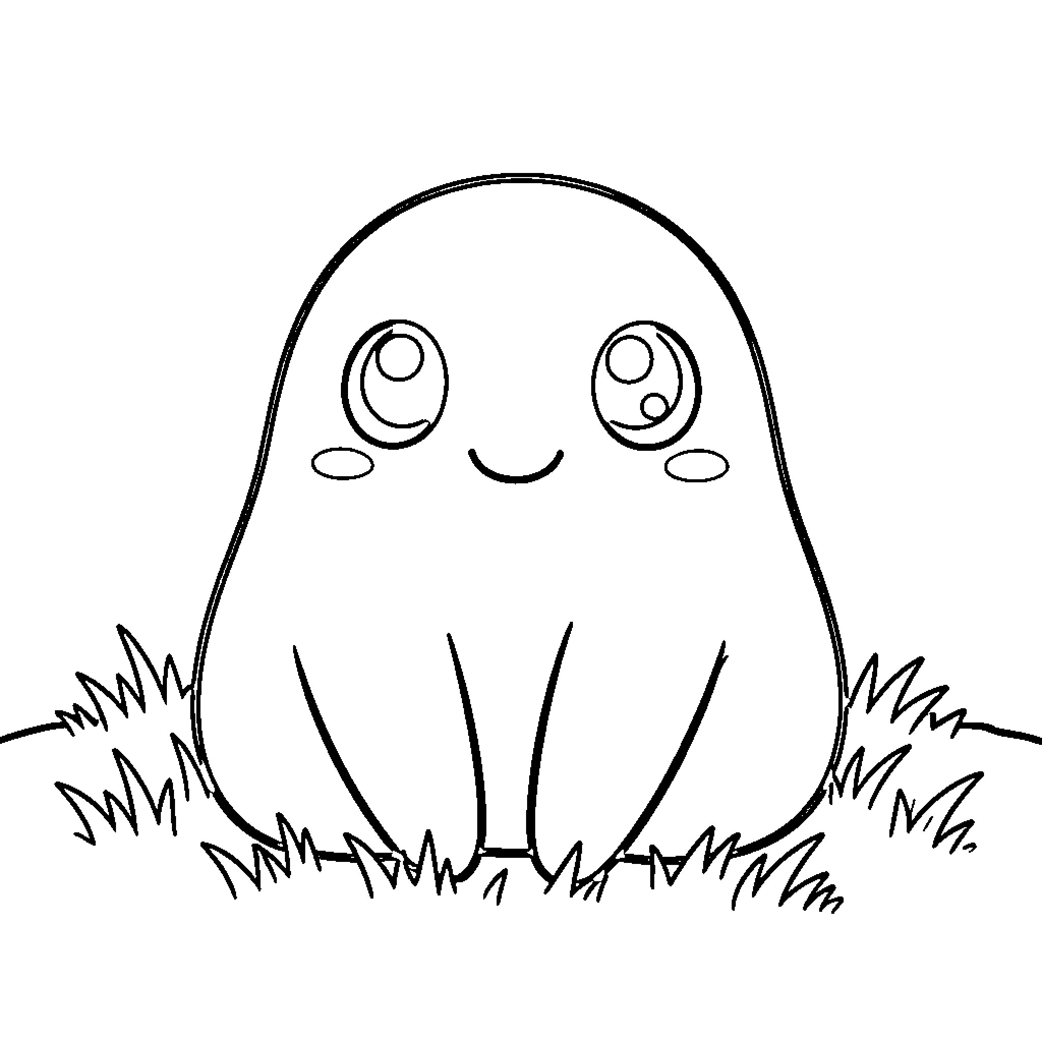 Ditto friendly character in grassy field Coloring Page (free black-and-white line drawing printable PDF for all, from beginners to advanced learners, including children, teens, adults, and seniors)