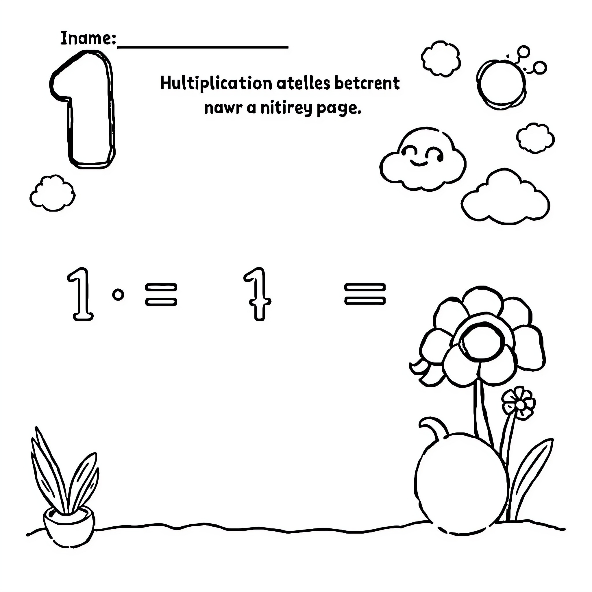 Multiplication teaches basic math on a nature page Coloring Page (free black-and-white line drawing printable PDF for all, from beginners to advanced learners, including children, teens, adults, and seniors)