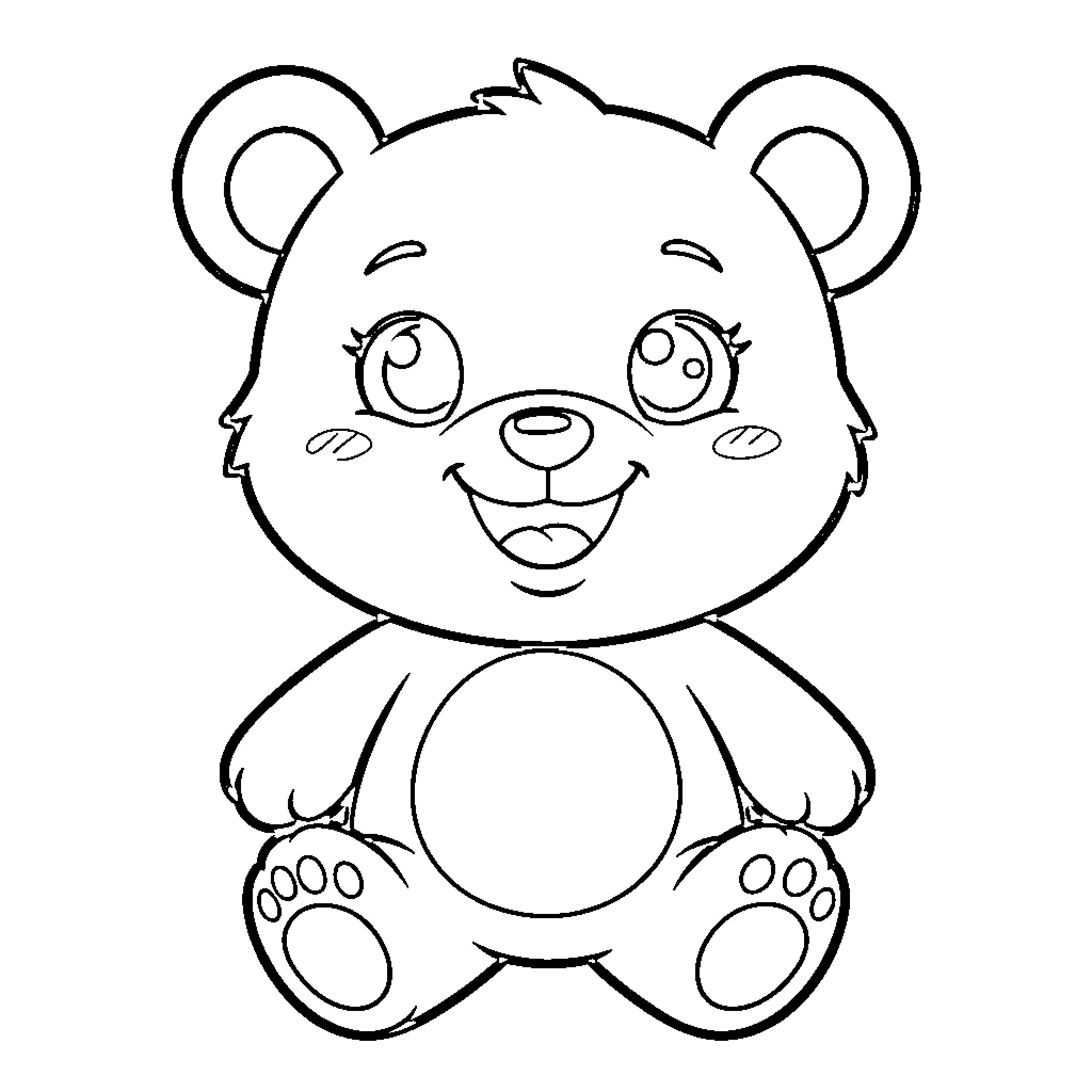Bimbo Bear sitting and smiling happily Coloring Page (free black-and-white line drawing printable PDF for all, from beginners to advanced learners, including children, teens, adults, and seniors)
