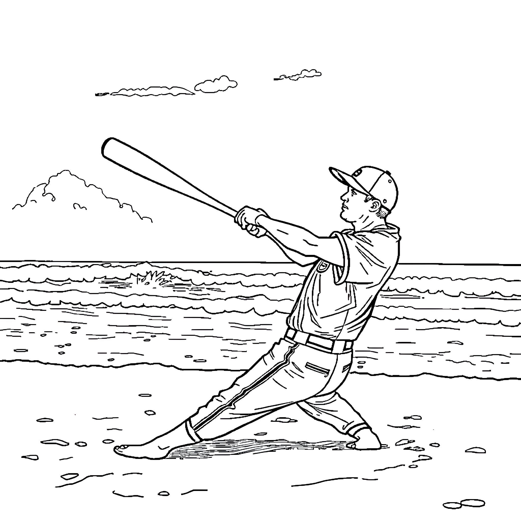 Luis Molina enjoying a day of fishing near the shore Coloring Page (free black-and-white line drawing printable PDF for all, from beginners to advanced learners, including children, teens, adults, and seniors)