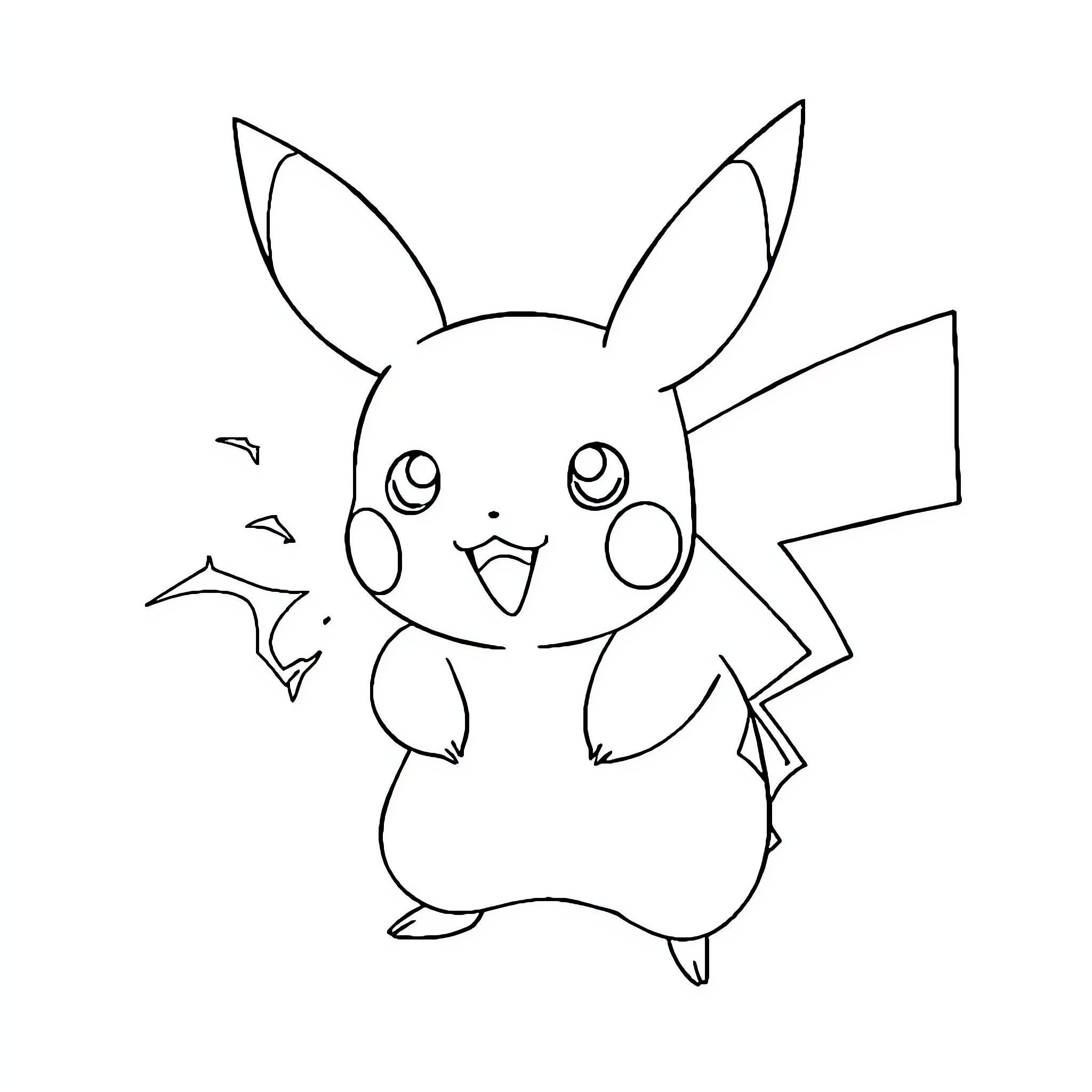 Pikachu expressing surprise and excitement Coloring Page (free black-and-white line drawing printable PDF for all, from beginners to advanced learners, including children, teens, adults, and seniors)