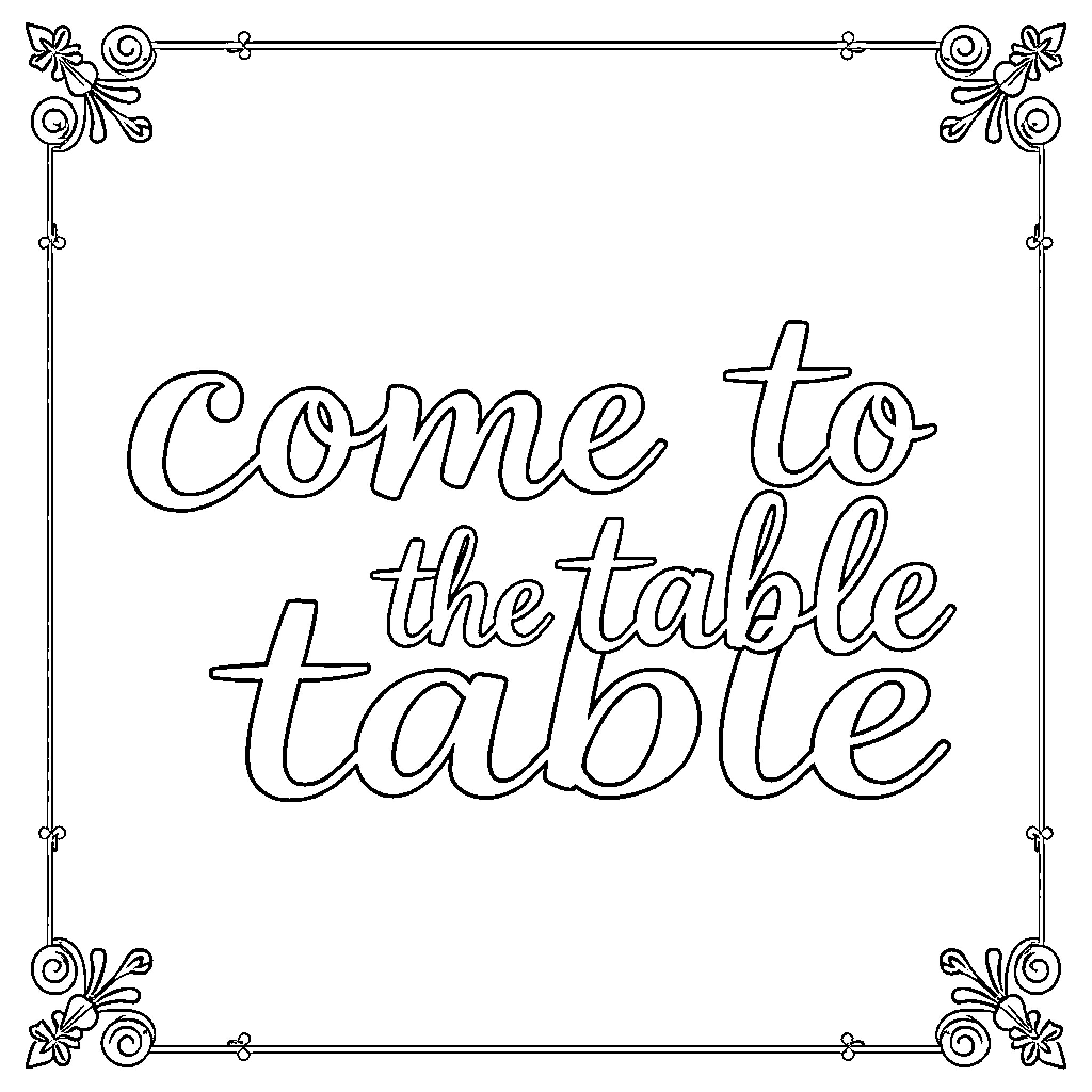 Table Invitation to Dine Coloring Page (free black-and-white line drawing printable PDF for all, from beginners to advanced learners, including children, teens, adults, and seniors)