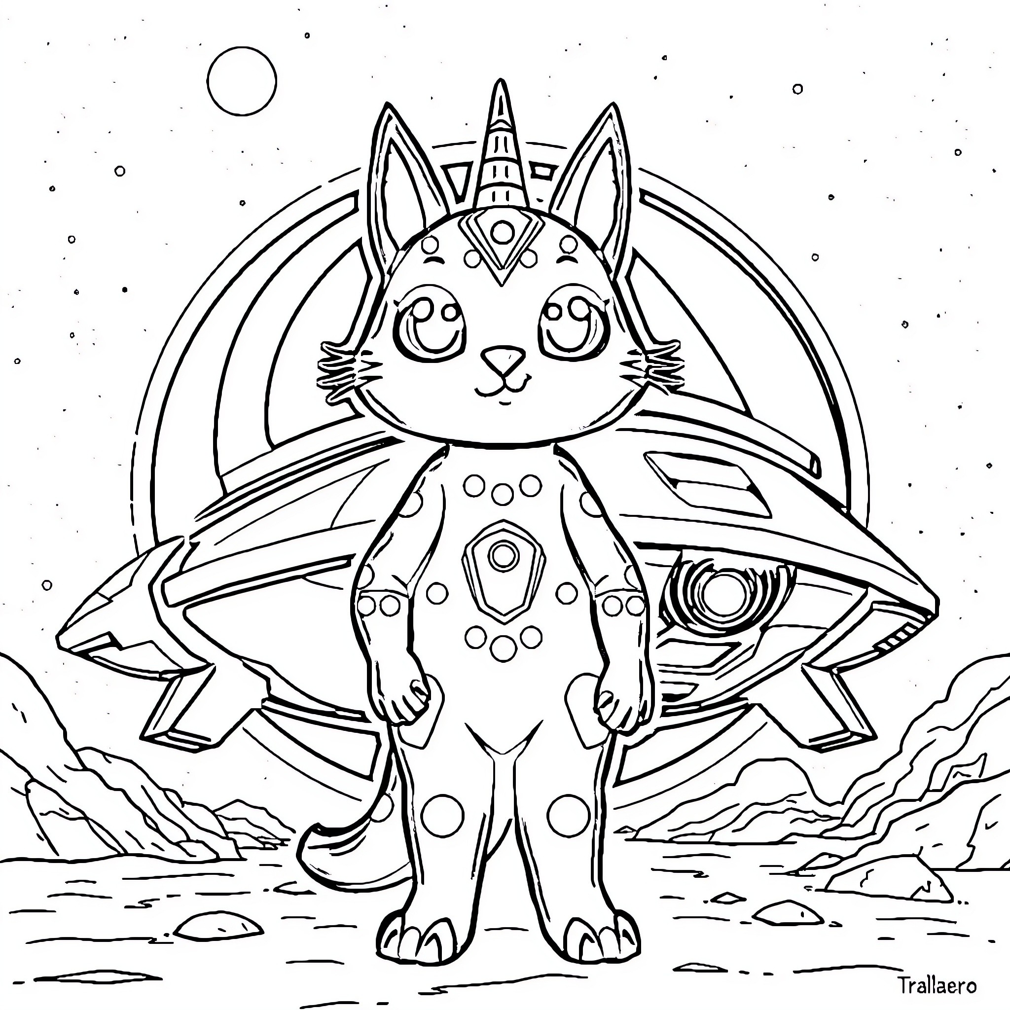 Tralalero Cosmic Creature with Whimsical Design Coloring Page (free black-and-white line drawing printable PDF for all, from beginners to advanced learners, including children, teens, adults, and seniors)