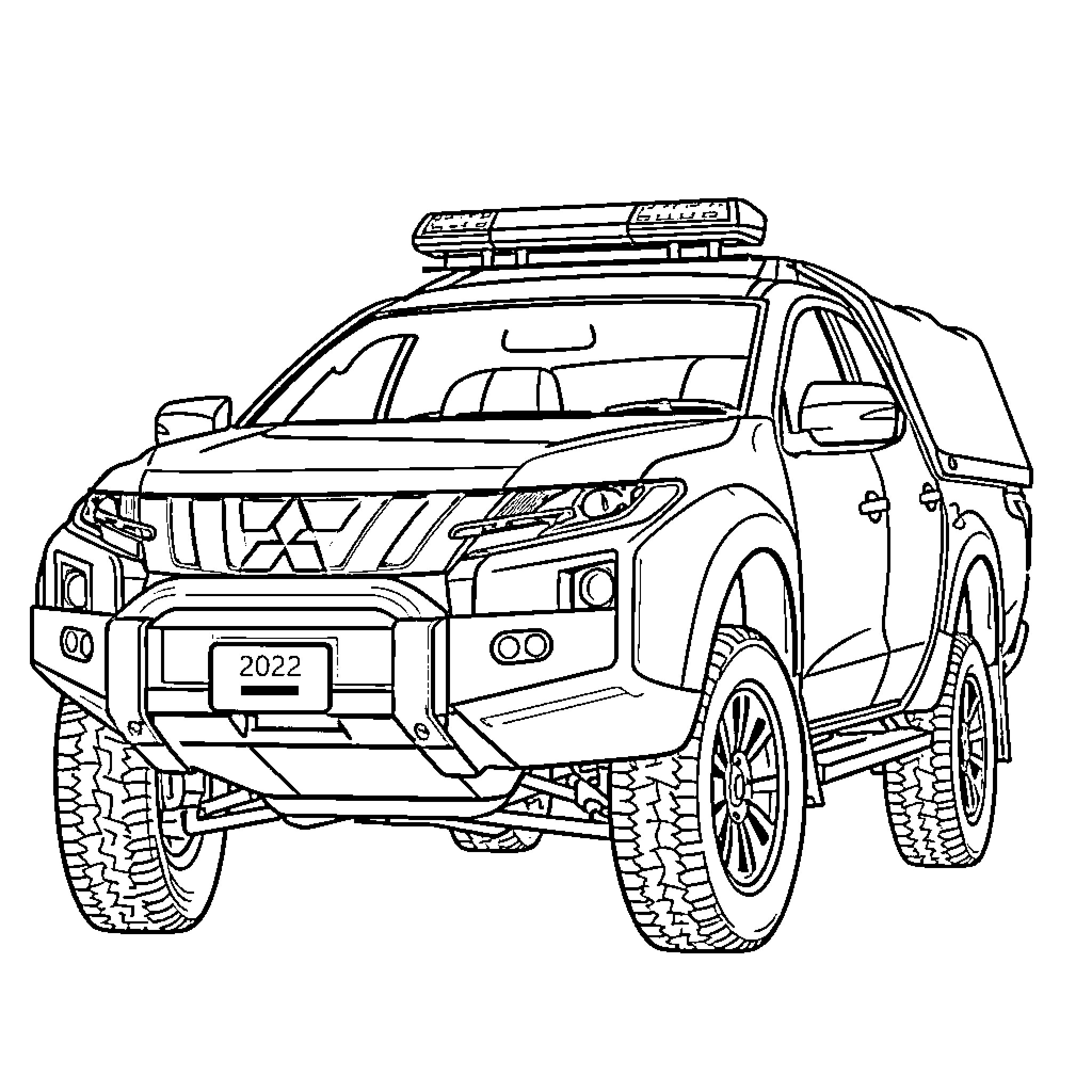 Mitsubishi Triton off-road adventure vehicle Coloring Page (free black-and-white line drawing printable PDF for all, from beginners to advanced learners, including children, teens, adults, and seniors)