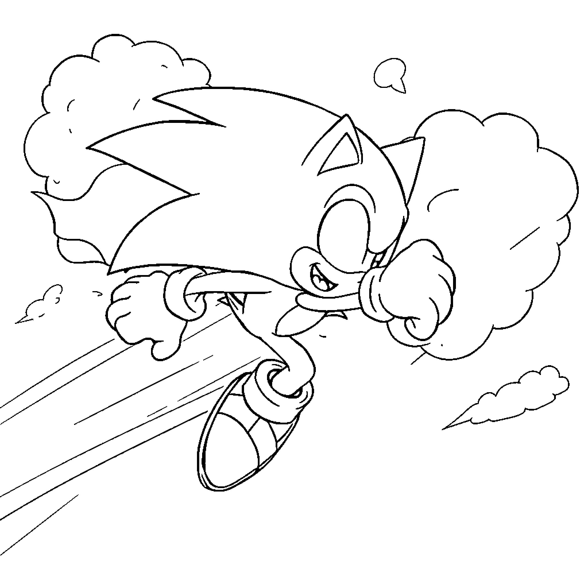 Sonic speeding through the clouds Coloring Page (free black-and-white line drawing printable PDF for all, from beginners to advanced learners, including children, teens, adults, and seniors)