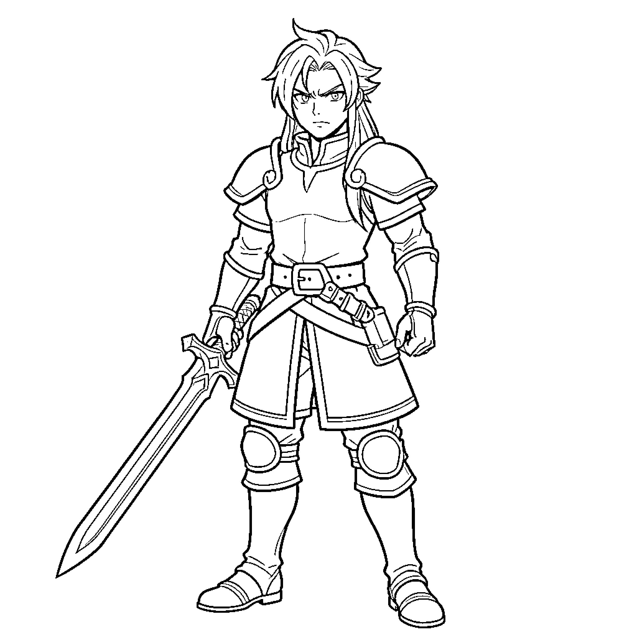 Meliodas, the Adventurous Swordsman Coloring Page (free black-and-white line drawing printable PDF for all, from beginners to advanced learners, including children, teens, adults, and seniors)