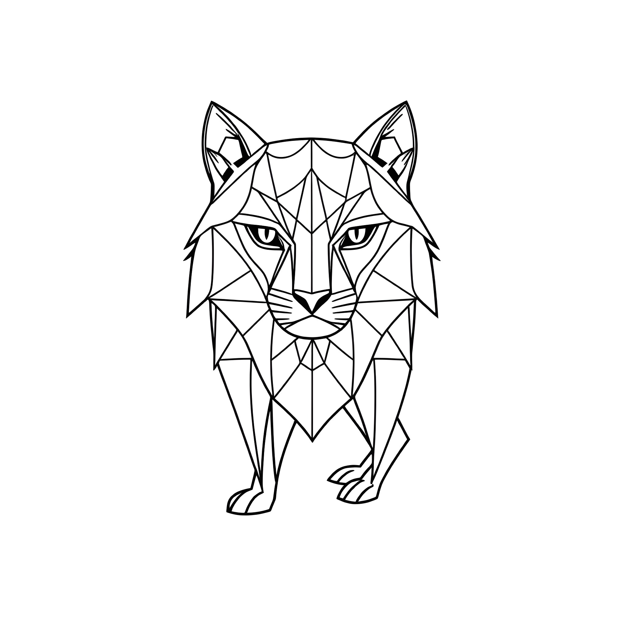 Animal with geometric wolf-like features Coloring Page (free black-and-white line drawing printable PDF for all, from beginners to advanced learners, including children, teens, adults, and seniors)
