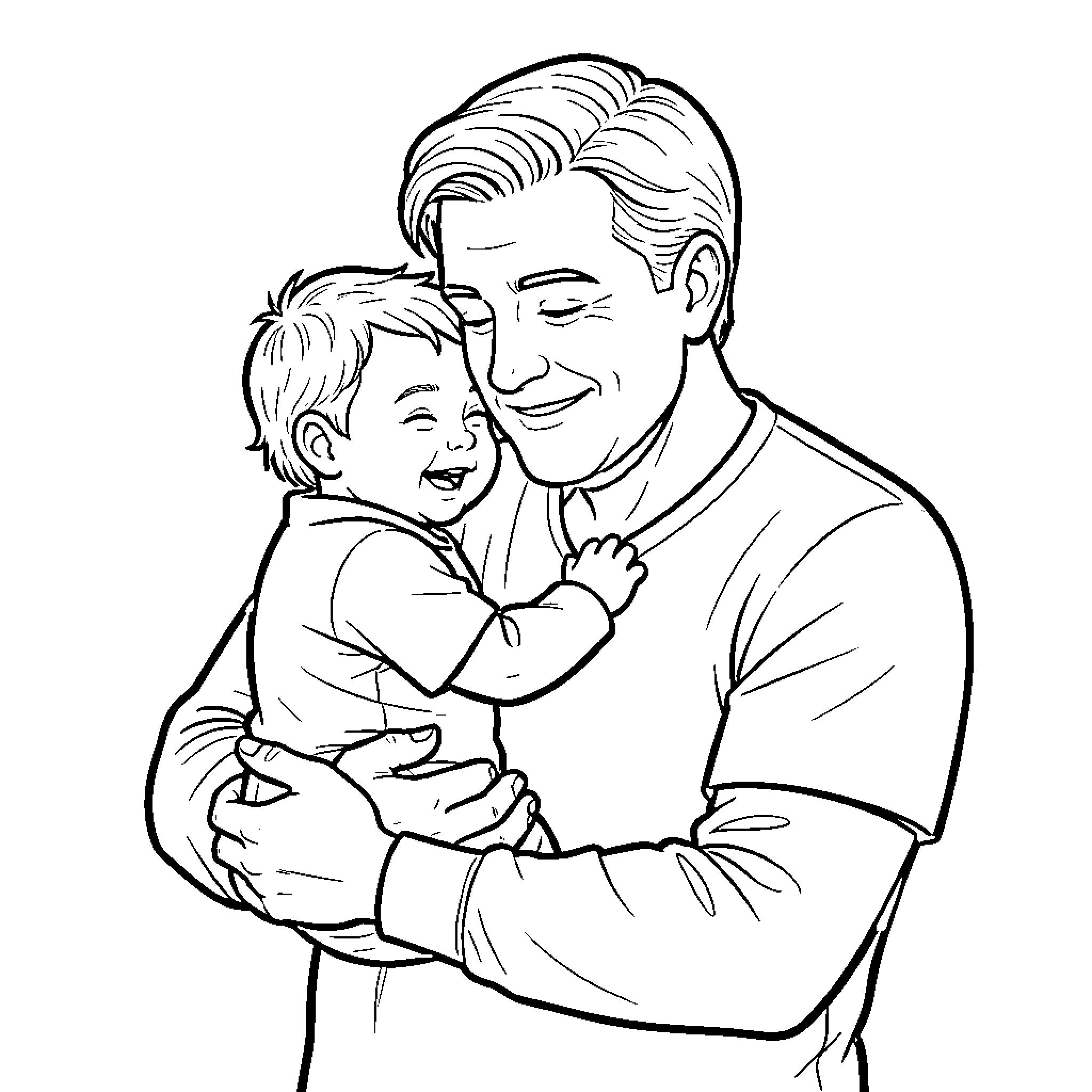 Gilberto Mora smiling while holding a happy baby Coloring Page (free black-and-white line drawing printable PDF for all, from beginners to advanced learners, including children, teens, adults, and seniors)