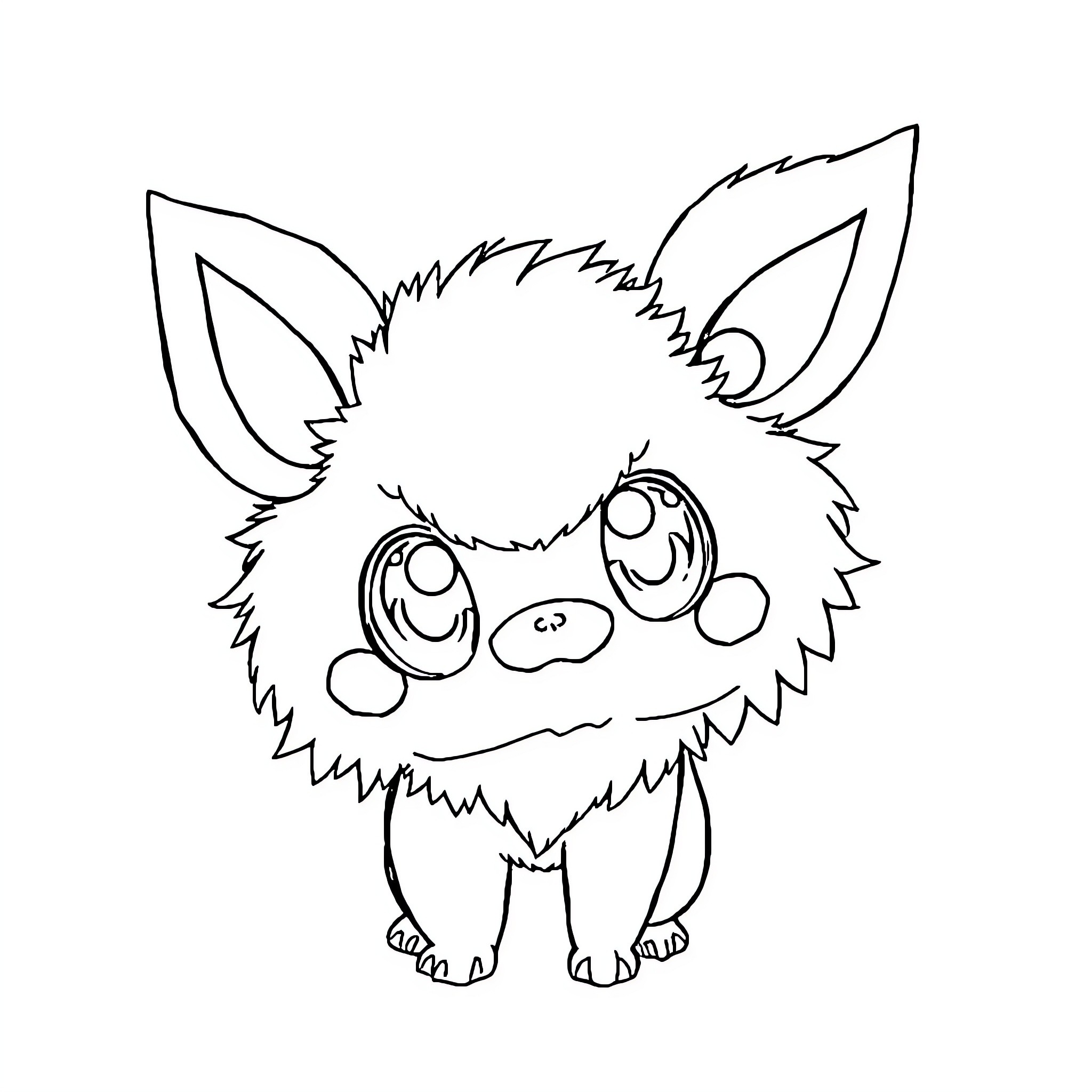 Pokemusu Creature with Expressive Features Coloring Page (free black-and-white line drawing printable PDF for all, from beginners to advanced learners, including children, teens, adults, and seniors)