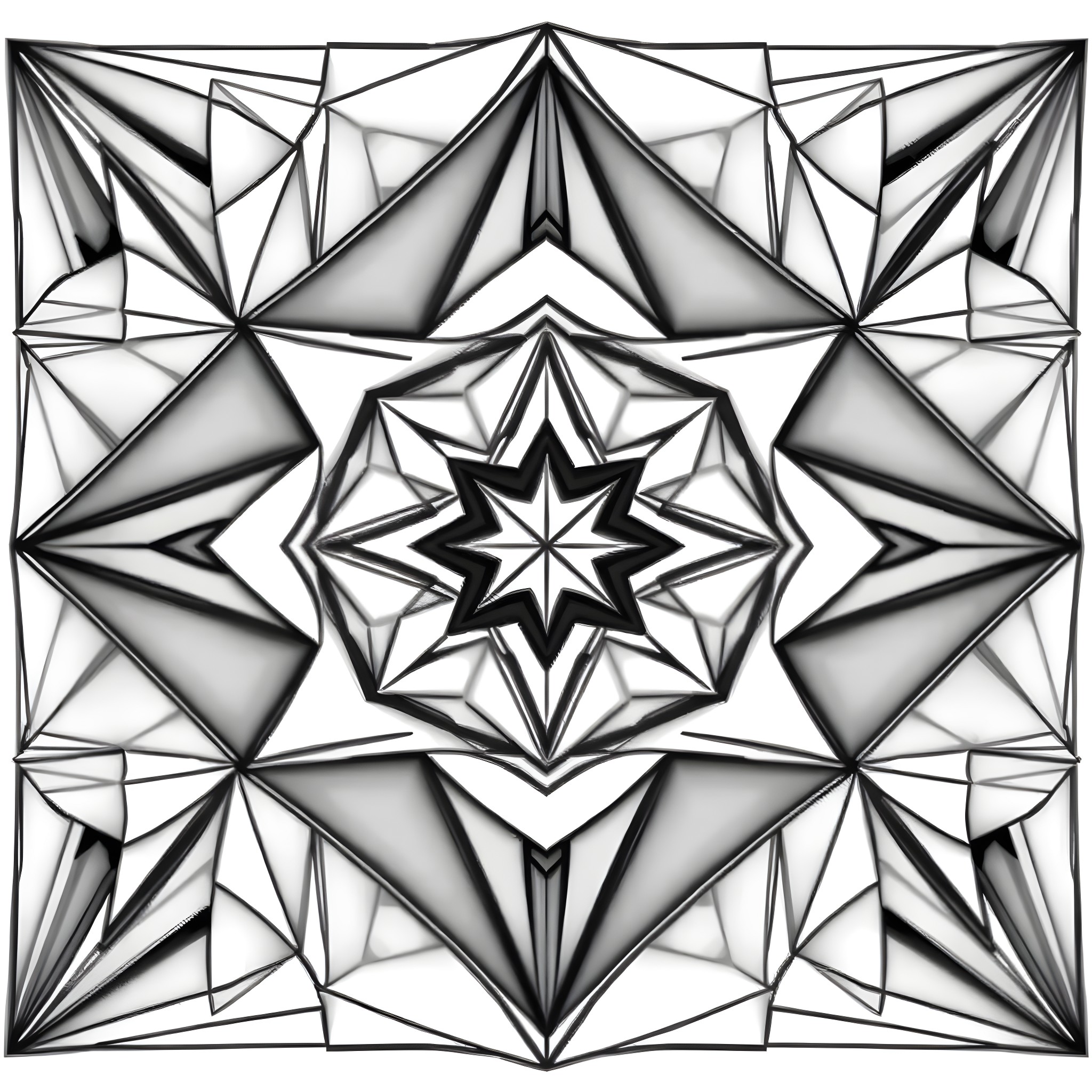 Geometric Pattern of Interconnected Shapes Coloring Page (free black-and-white line drawing printable PDF for all, from beginners to advanced learners, including children, teens, adults, and seniors)