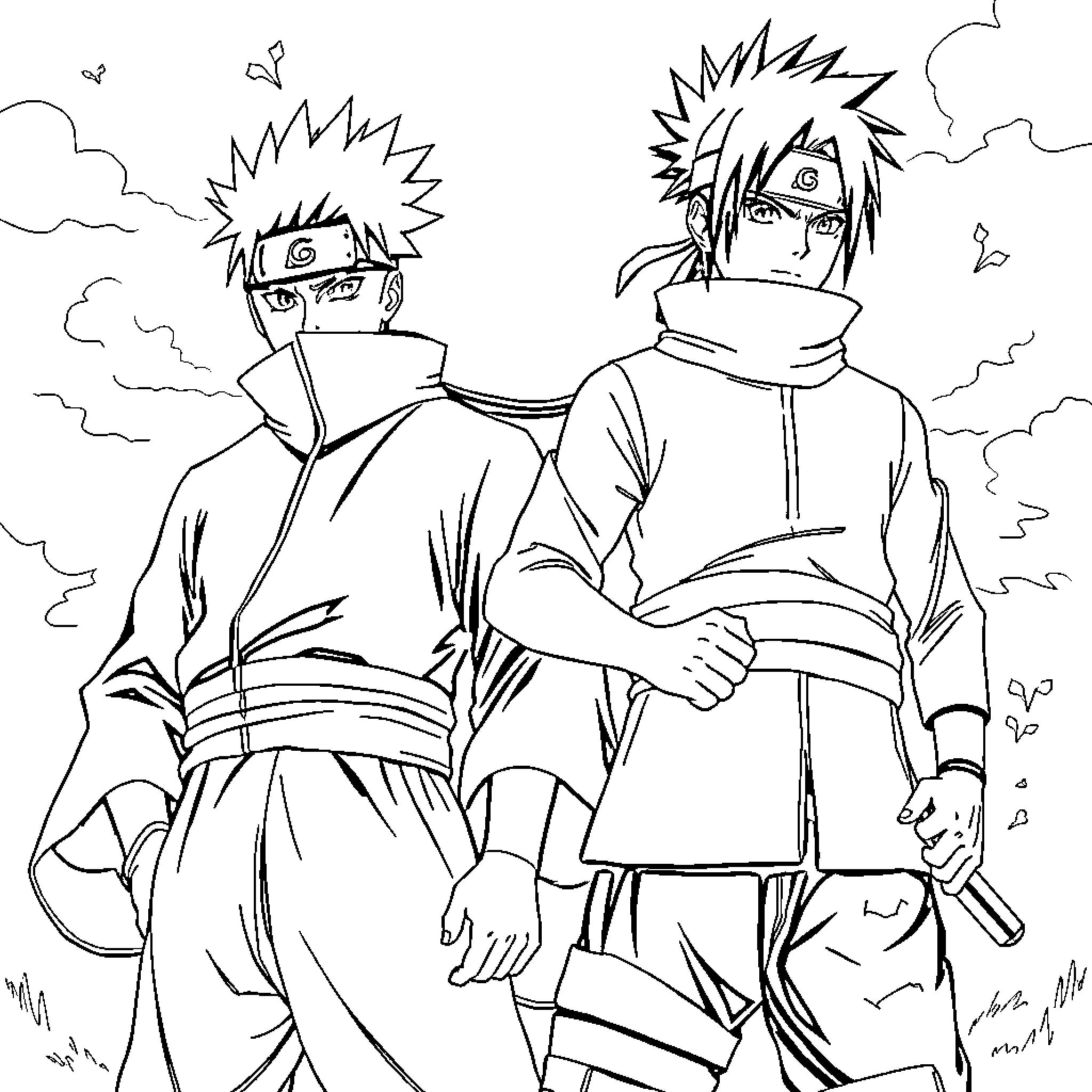 Gojo's Powerful Presence in the Stormy Atmosphere Coloring Page (free black-and-white line drawing printable PDF for all, from beginners to advanced learners, including children, teens, adults, and seniors)