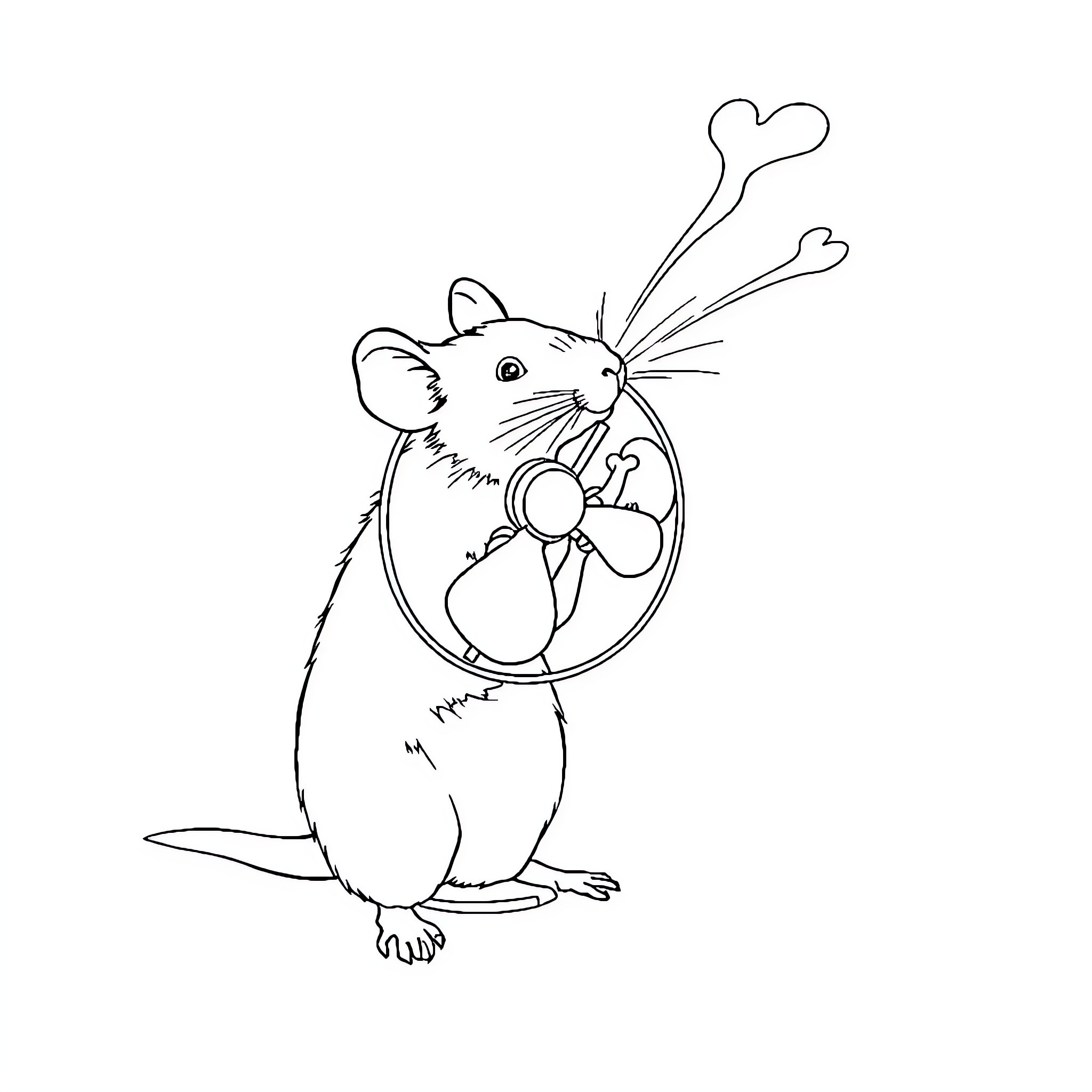 Fan Enjoying Playful Mouse Character Coloring Page (free black-and-white line drawing printable PDF for all, from beginners to advanced learners, including children, teens, adults, and seniors)