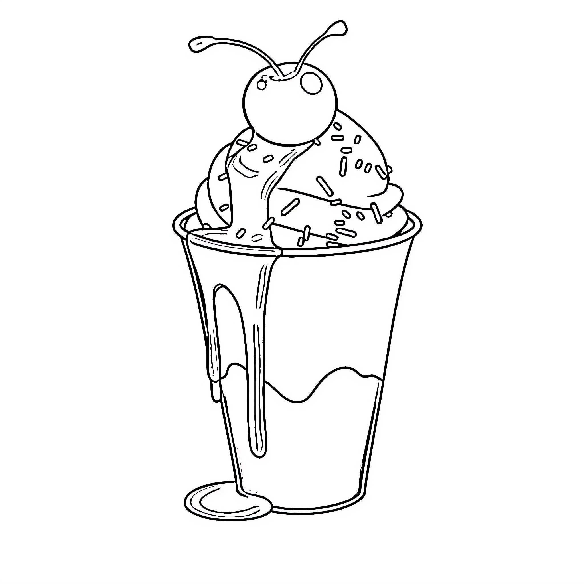 Ice Cream Dessert with Decorative Toppings Coloring Page (free black-and-white line drawing printable PDF for all, from beginners to advanced learners, including children, teens, adults, and seniors)