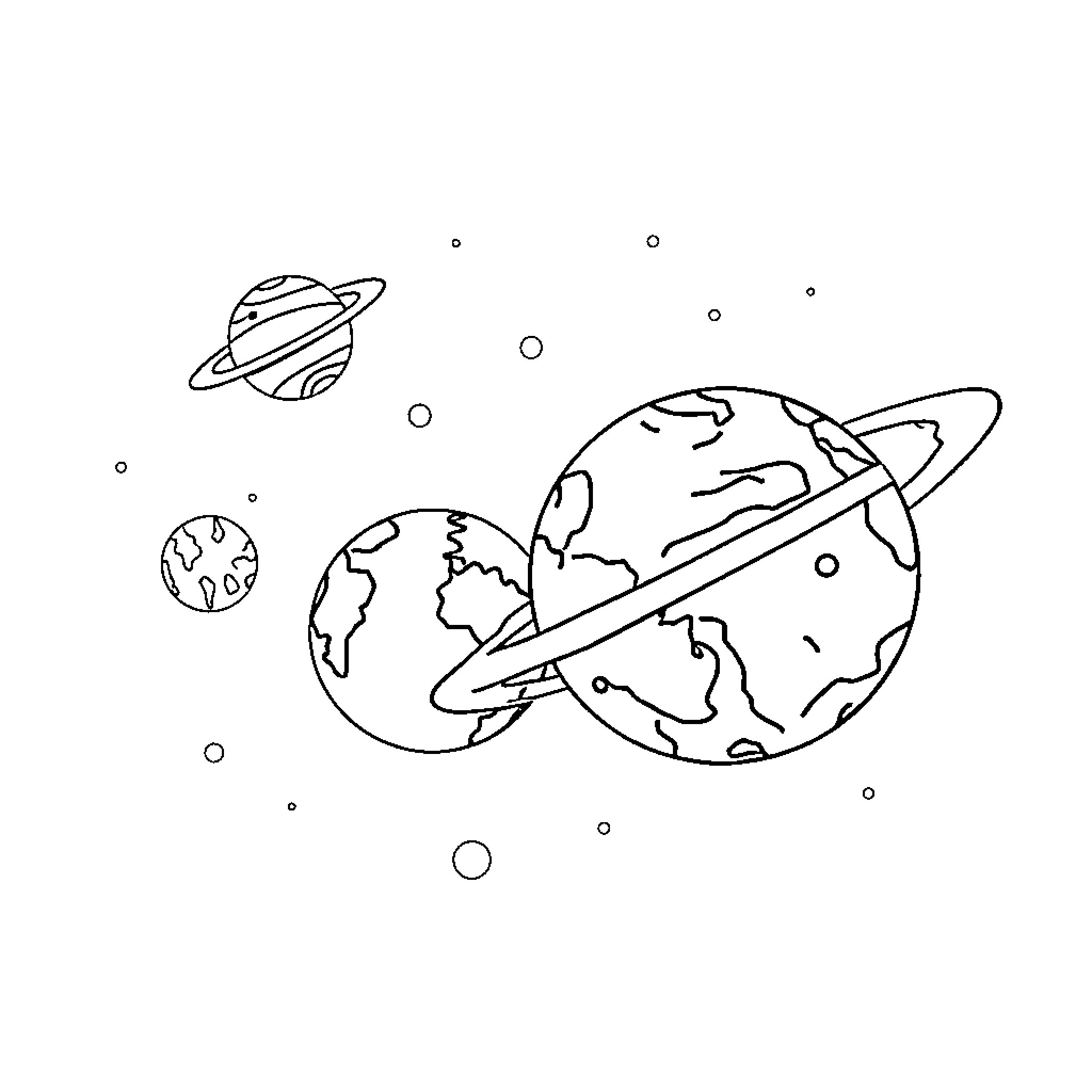 Planet Exploring the Vast Universe Coloring Page (free black-and-white line drawing printable PDF for all, from beginners to advanced learners, including children, teens, adults, and seniors)
