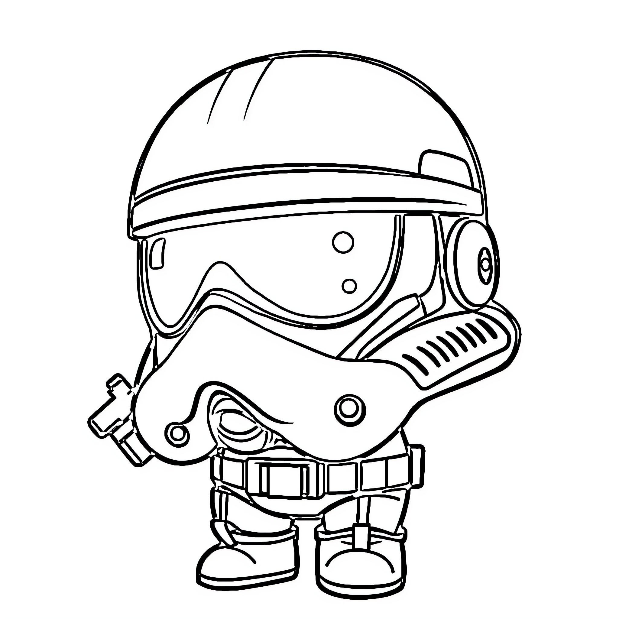 Storm Trooper in Protective Gear Coloring Page (free black-and-white line drawing printable PDF for all, from beginners to advanced learners, including children, teens, adults, and seniors)