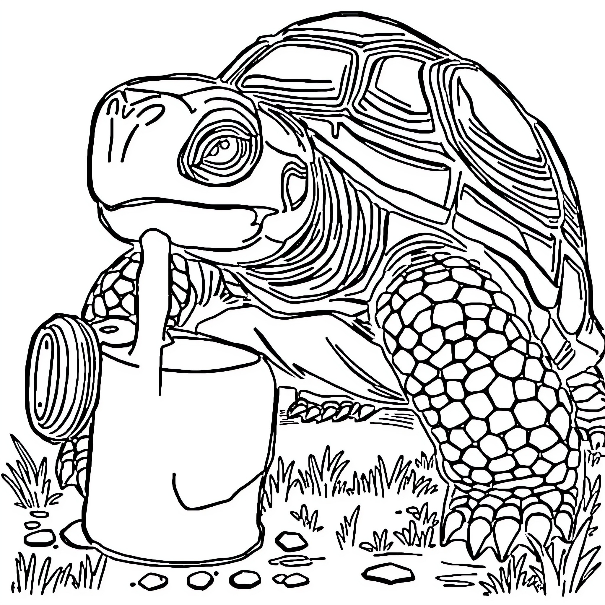 Tortoise exploring the outdoors Coloring Page (free black-and-white line drawing printable PDF for all, from beginners to advanced learners, including children, teens, adults, and seniors)
