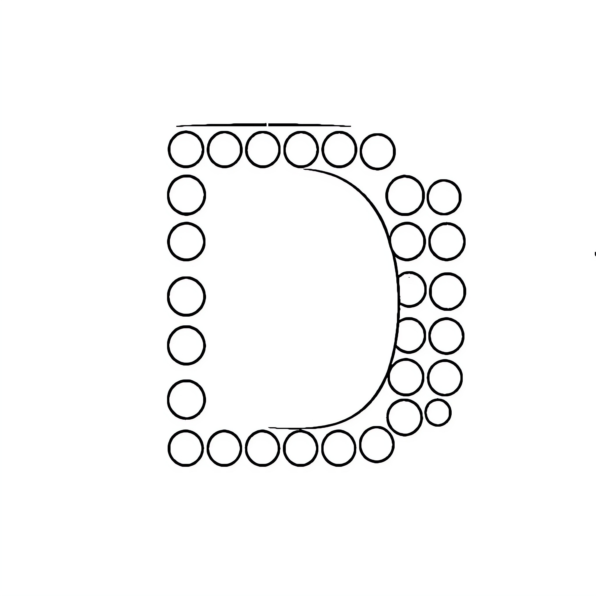 Letter D Formed by Circles in a Rhythmic Pattern Coloring Page (free black-and-white line drawing printable PDF for all, from beginners to advanced learners, including children, teens, adults, and seniors)