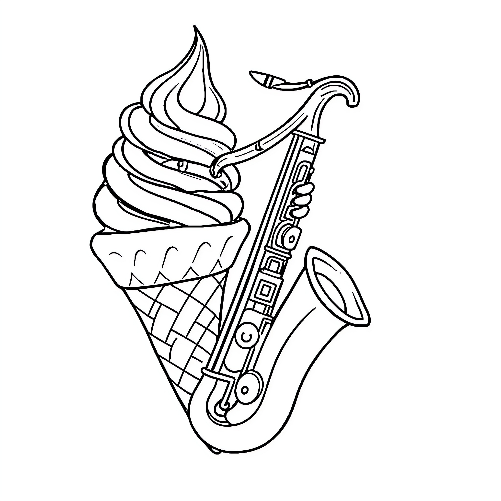 Ice Cream Served with a Musical Delight Coloring Page (free black-and-white line drawing printable PDF for all, from beginners to advanced learners, including children, teens, adults, and seniors)