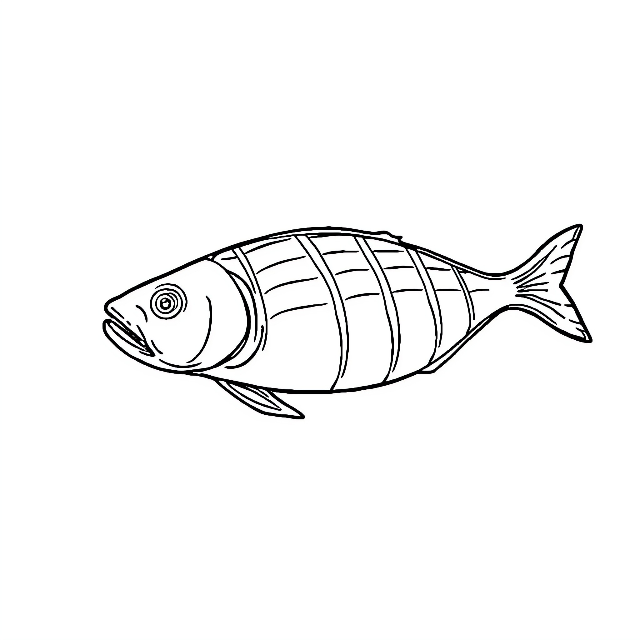 Atún swimming with distinct striped pattern Coloring Page (free black-and-white line drawing printable PDF for all, from beginners to advanced learners, including children, teens, adults, and seniors)