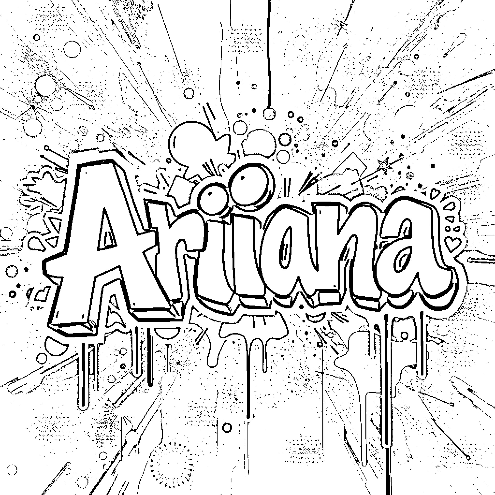 Ariana's Explosive Artistic Expression Coloring Page (free black-and-white line drawing printable PDF for all, from beginners to advanced learners, including children, teens, adults, and seniors)