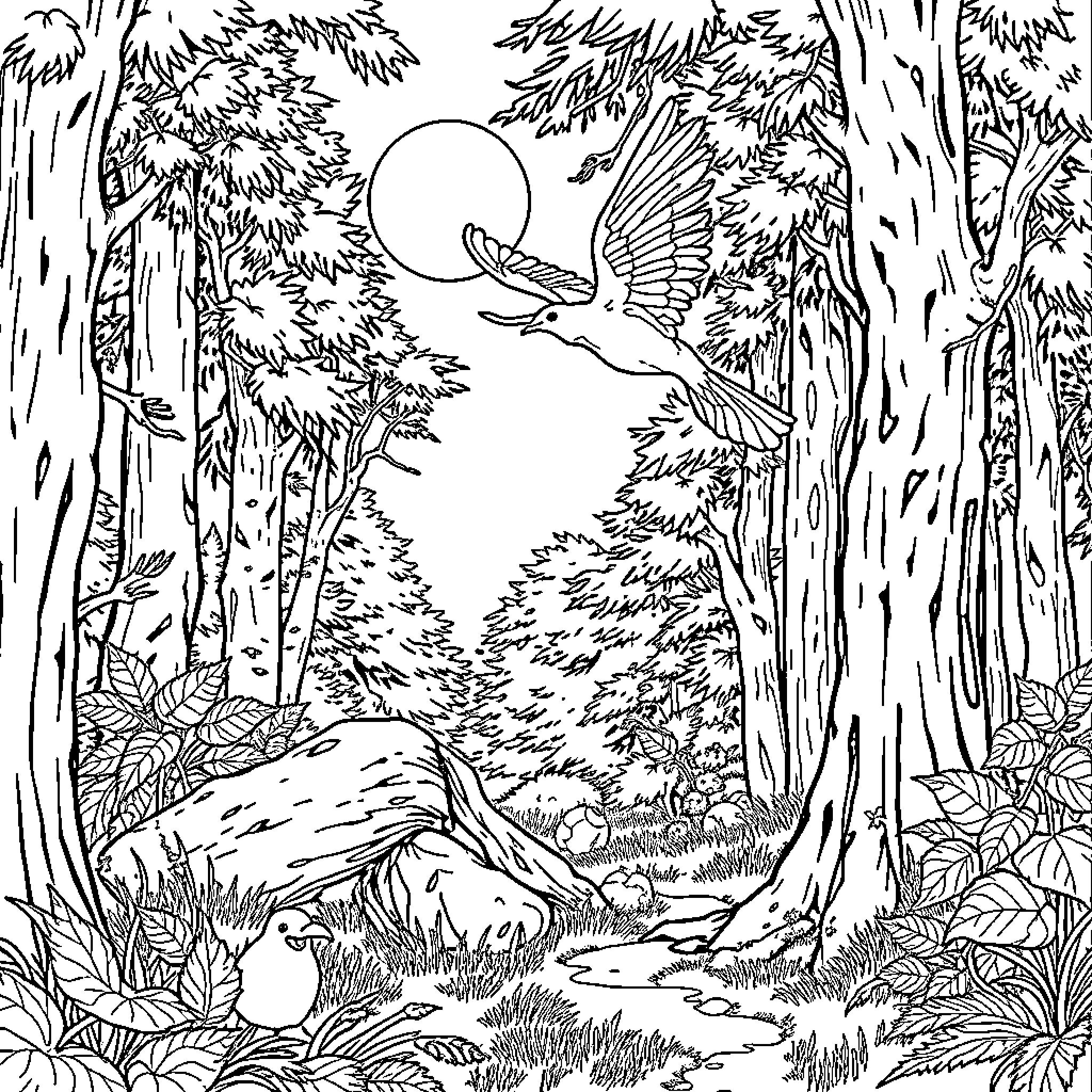Гарри Поттер в волшебном лесу Coloring Page (free black-and-white line drawing printable PDF for all, from beginners to advanced learners, including children, teens, adults, and seniors)