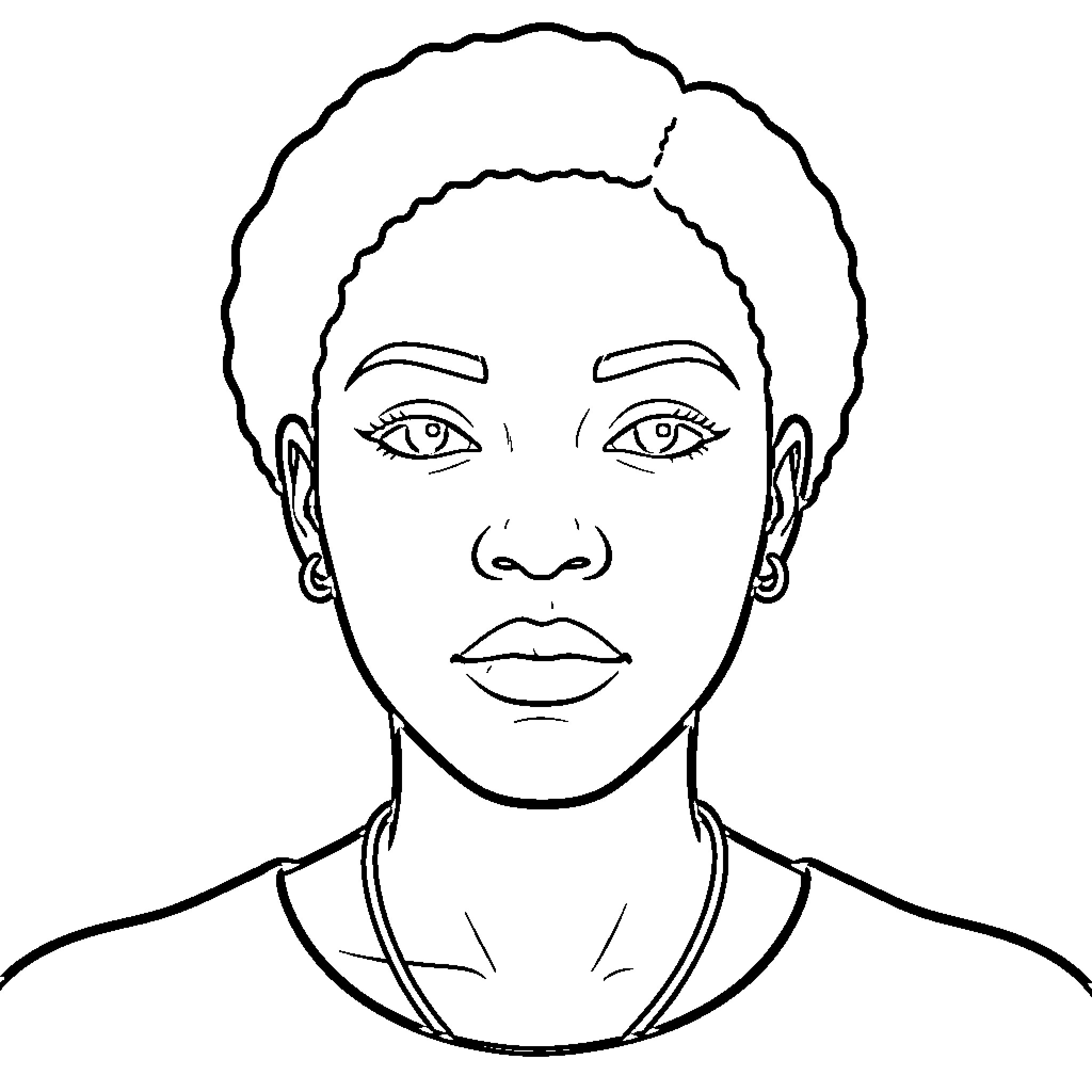 Woman with bold expression Coloring Page (free black-and-white line drawing printable PDF for all, from beginners to advanced learners, including children, teens, adults, and seniors)