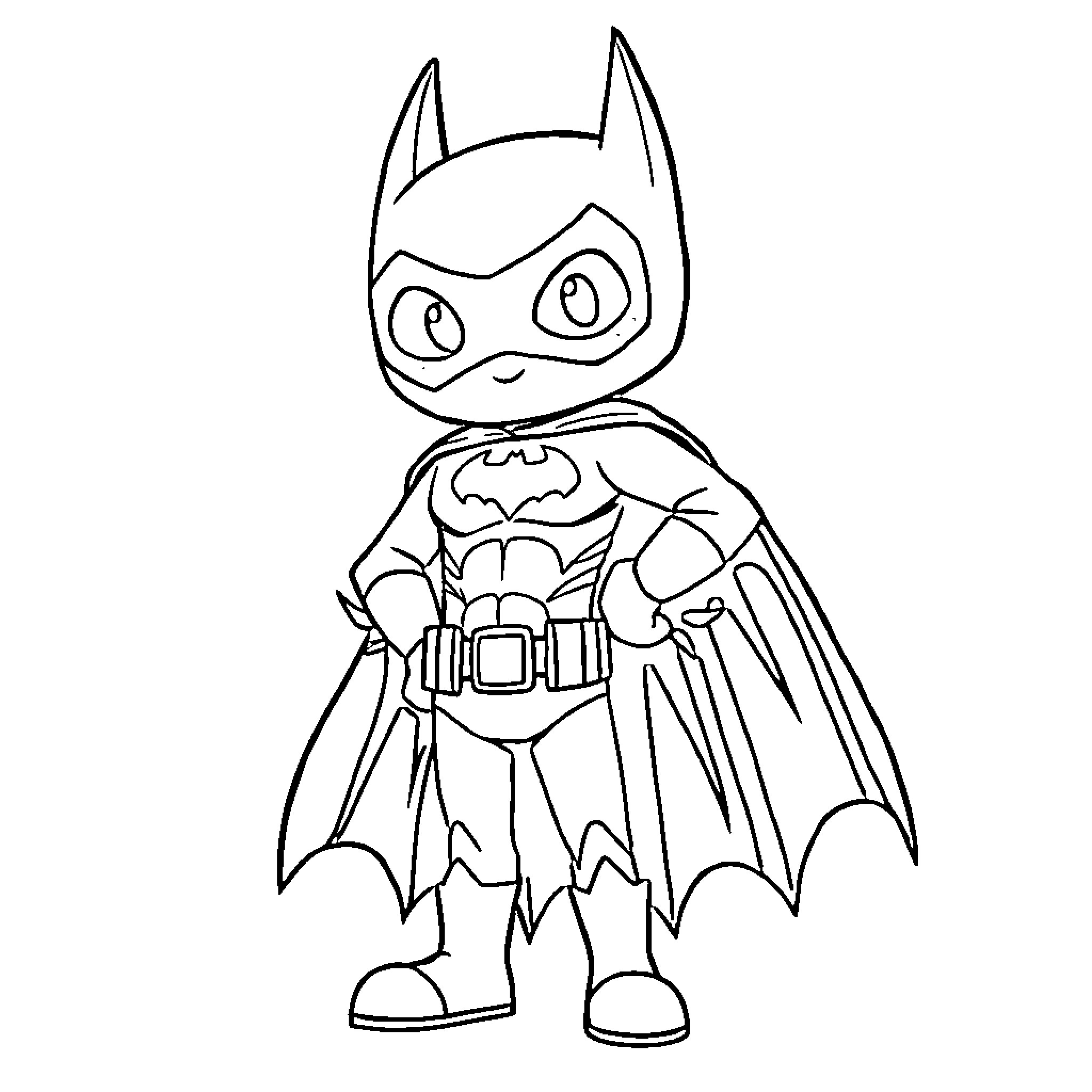 Bluey as Batman in costume Coloring Page (free black-and-white line drawing printable PDF for all, from beginners to advanced learners, including children, teens, adults, and seniors)