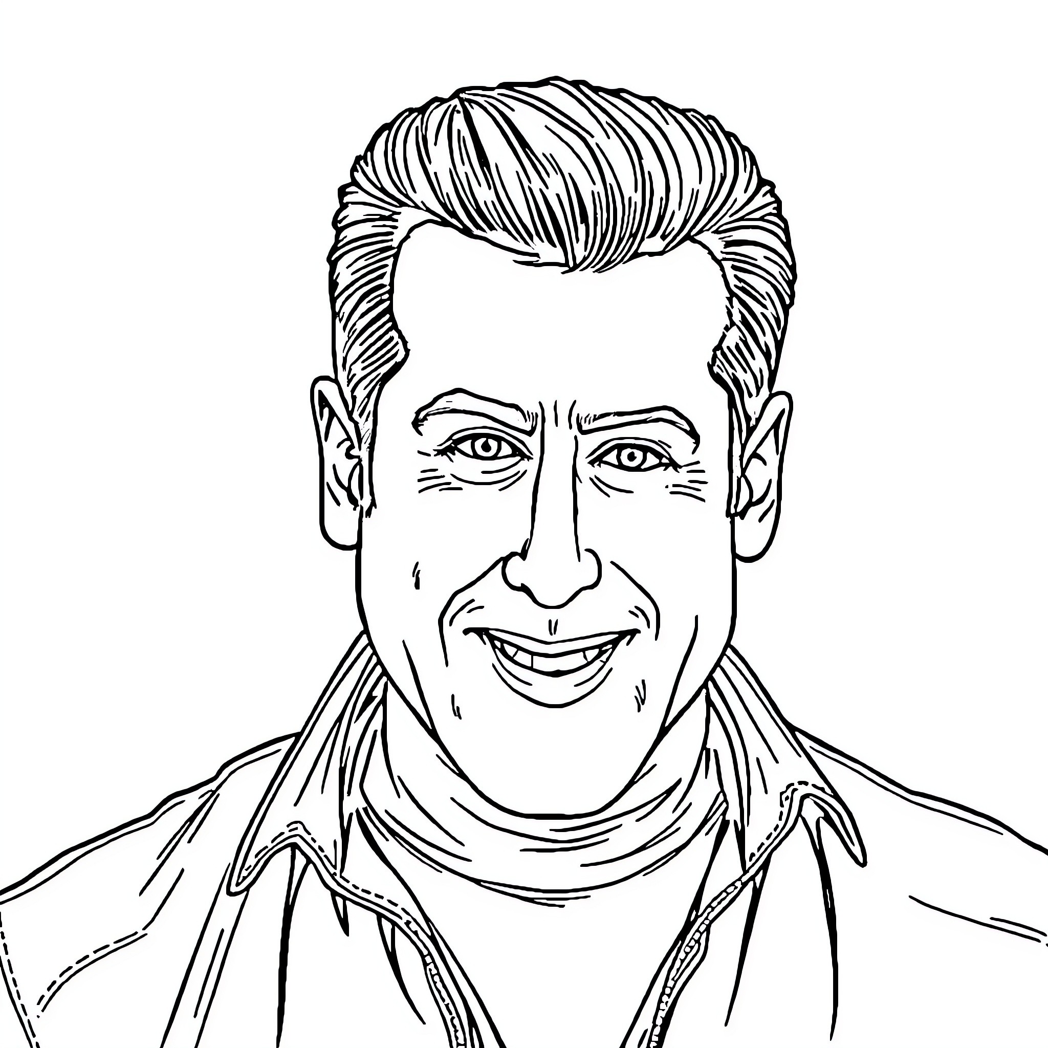 Salman Khan's Charming Smile and Expressive Face Coloring Page (free black-and-white line drawing printable PDF for all, from beginners to advanced learners, including children, teens, adults, and seniors)