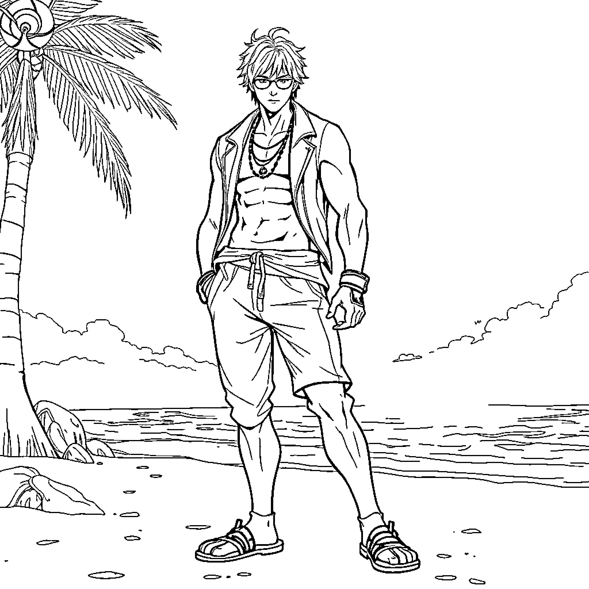 Dante's Tropical Adventure Coloring Page (free black-and-white line drawing printable PDF for all, from beginners to advanced learners, including children, teens, adults, and seniors)