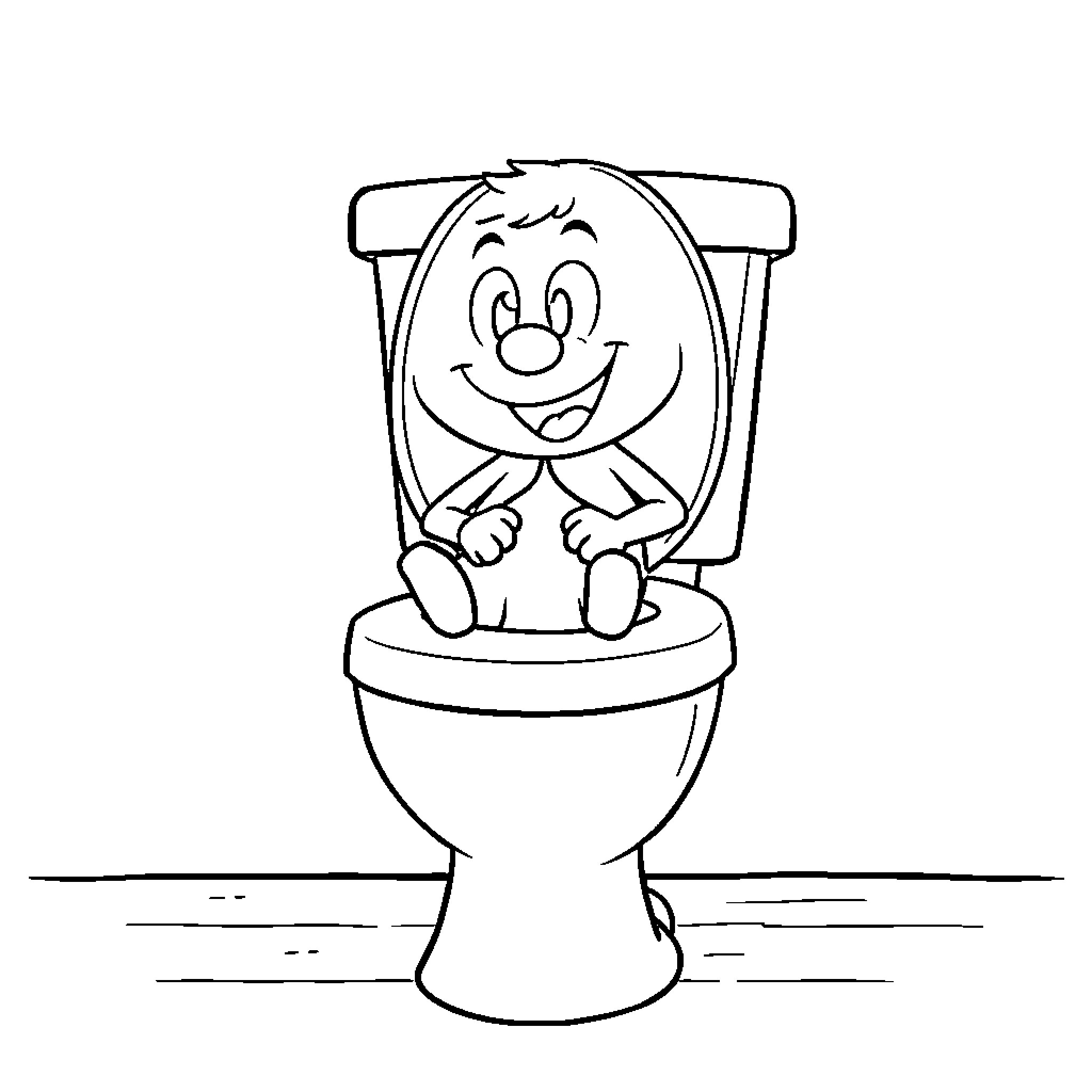 Skibidi Toilet: Happy Cartoon Character in Bathroom Coloring Page (free black-and-white line drawing printable PDF for all, from beginners to advanced learners, including children, teens, adults, and seniors)