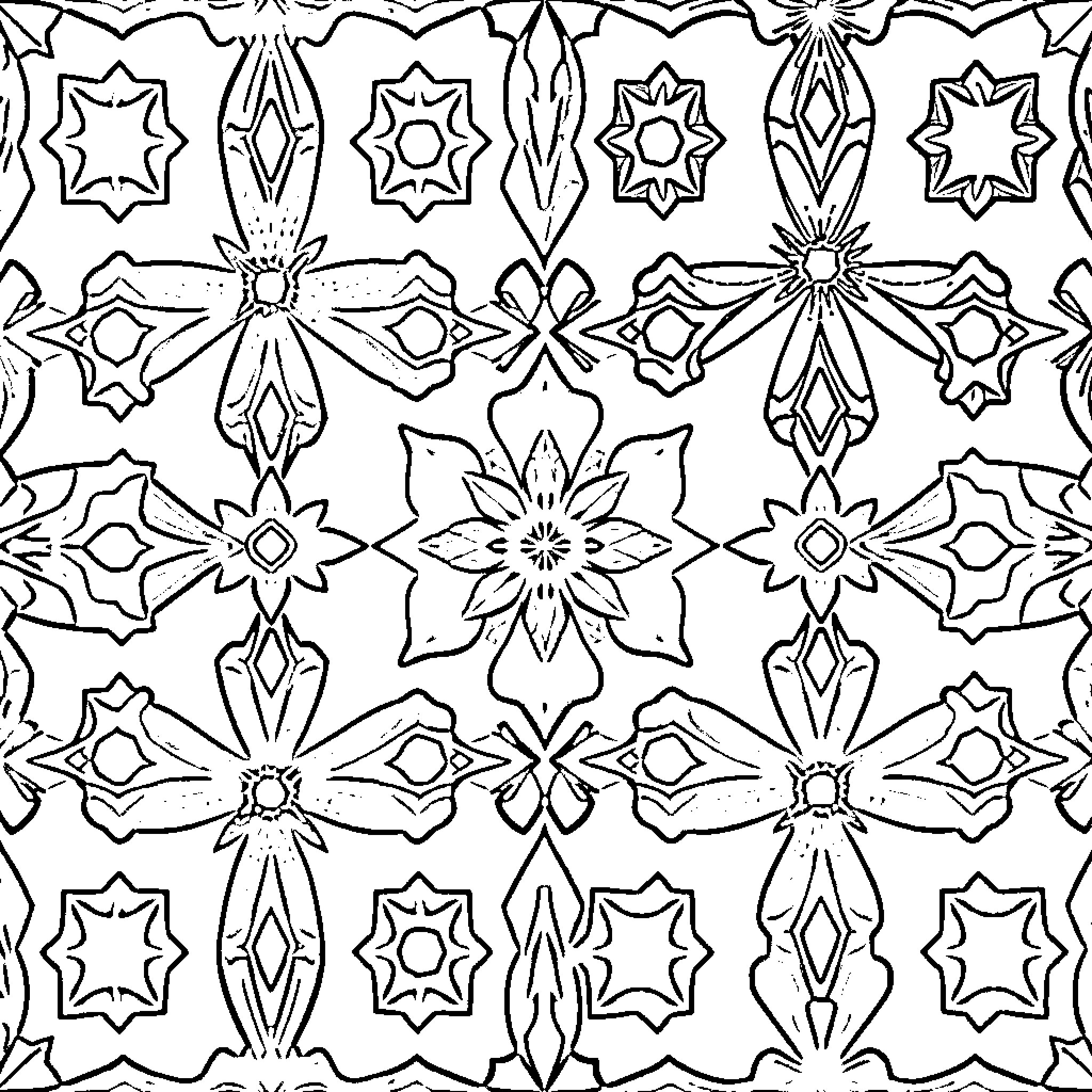 Pattern of abstract floral designs Coloring Page (free black-and-white line drawing printable PDF for all, from beginners to advanced learners, including children, teens, adults, and seniors)