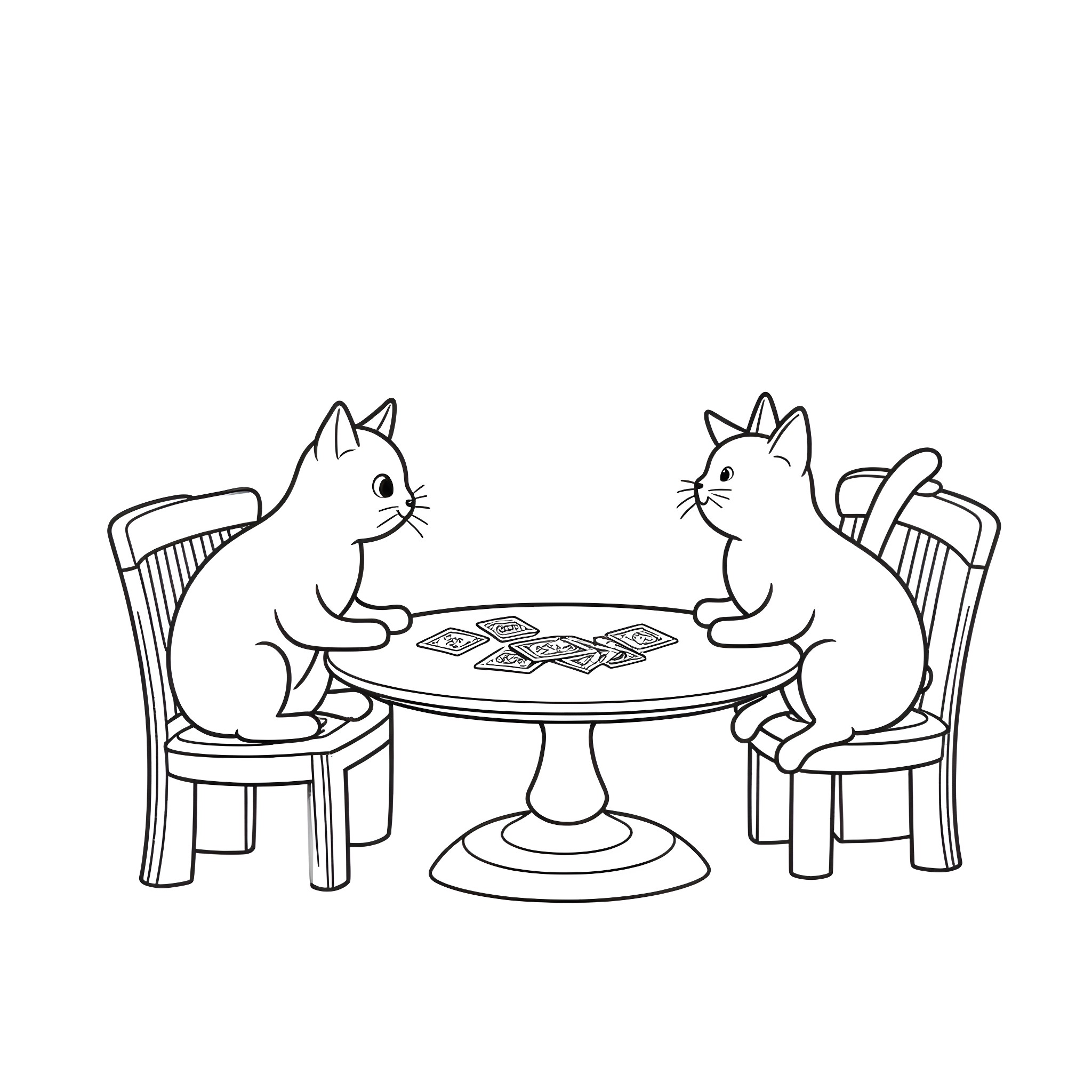Cats enjoying a tea party Coloring Page (free black-and-white line drawing printable PDF for all, from beginners to advanced learners, including children, teens, adults, and seniors)