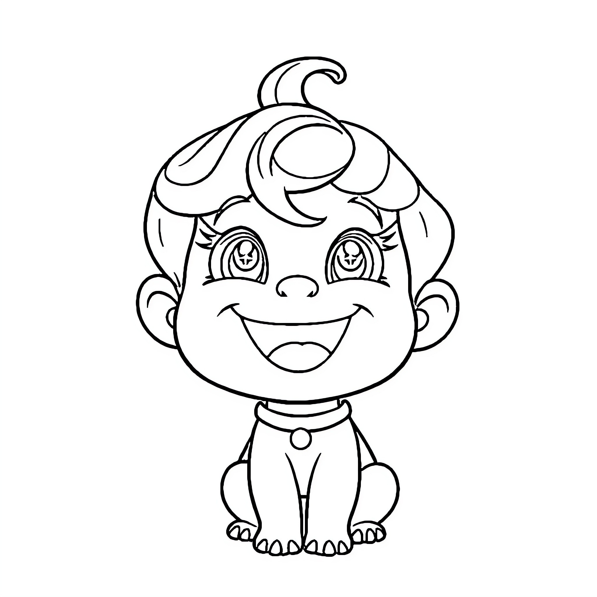 Pie Cute Baby Smiling Happily Coloring Page (free black-and-white line drawing printable PDF for all, from beginners to advanced learners, including children, teens, adults, and seniors)