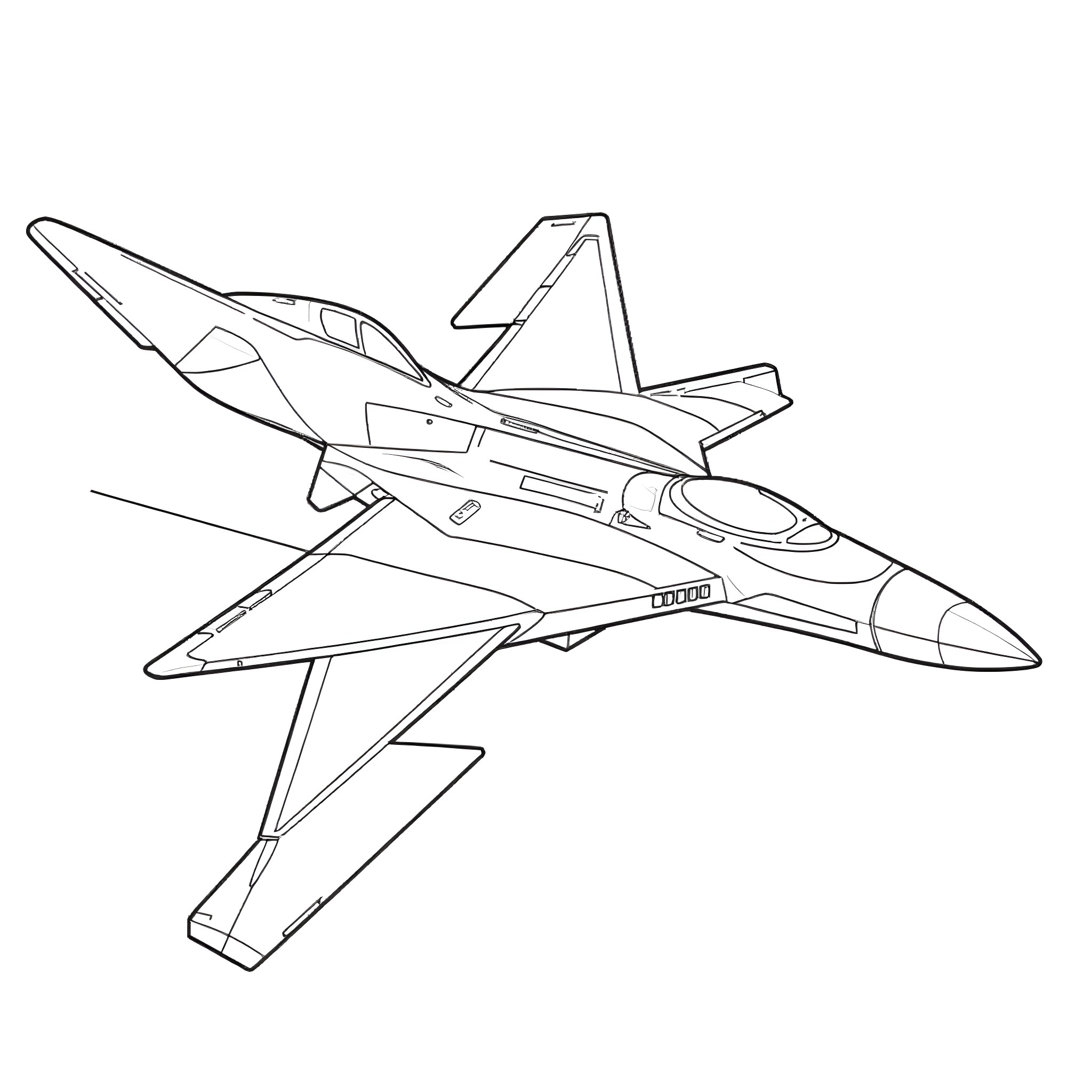 Starscream's futuristic fighter jet in action Coloring Page (free black-and-white line drawing printable PDF for all, from beginners to advanced learners, including children, teens, adults, and seniors)