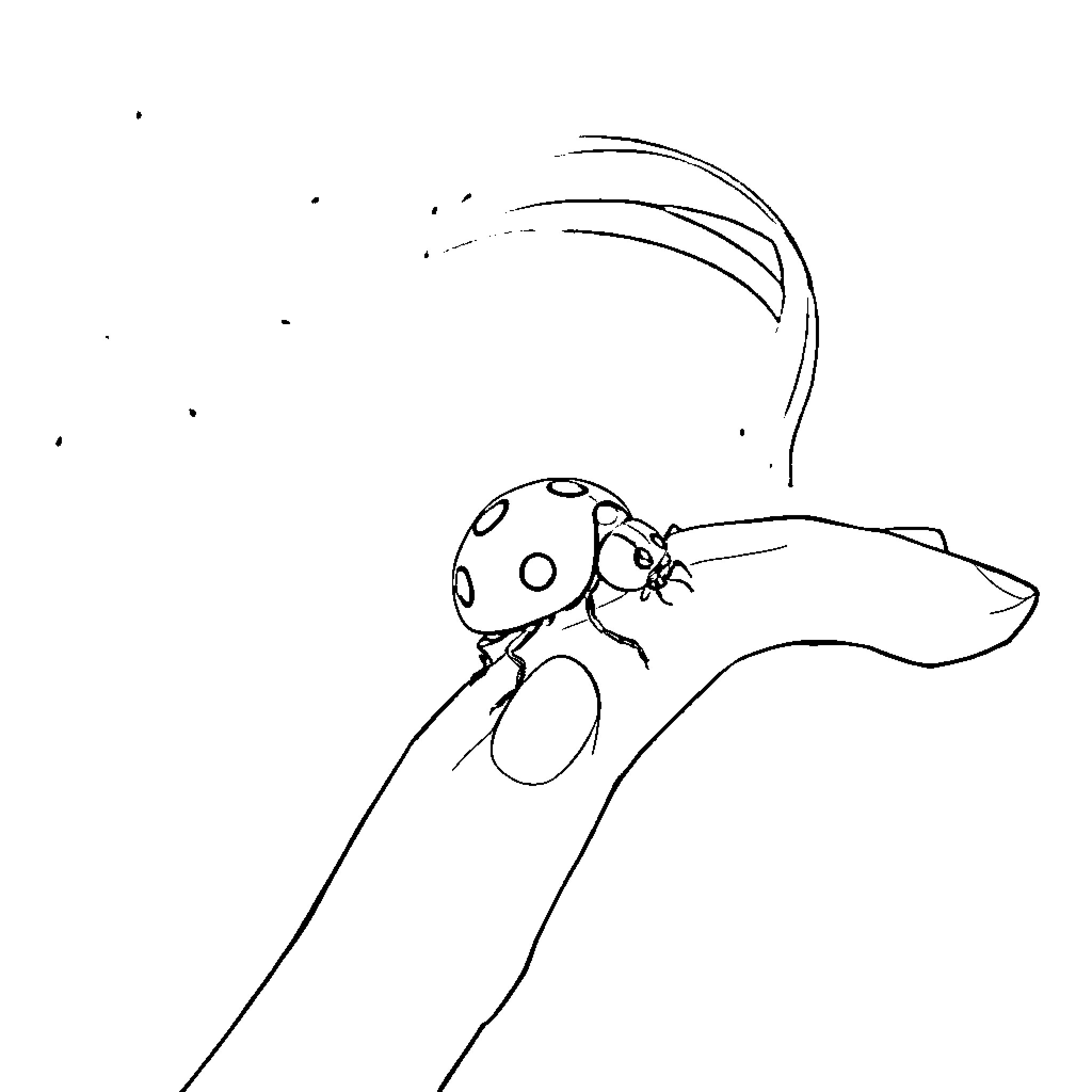 Ladybug taking flight on a leaf Coloring Page (free black-and-white line drawing printable PDF for all, from beginners to advanced learners, including children, teens, adults, and seniors)