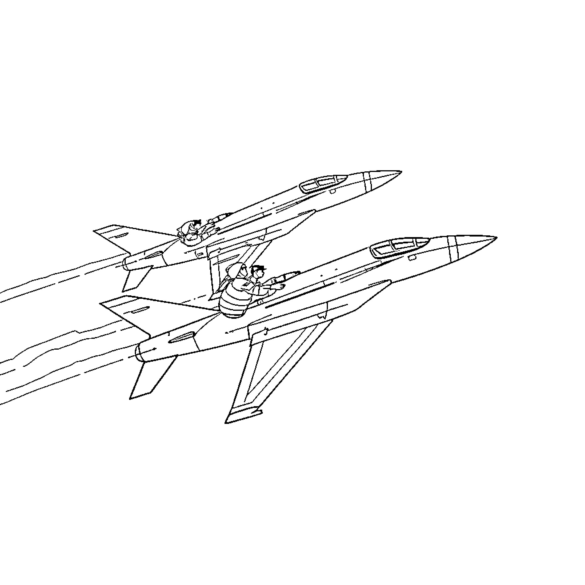Paw Patrol Jet Fighters in Action Coloring Page (free black-and-white line drawing printable PDF for all, from beginners to advanced learners, including children, teens, adults, and seniors)