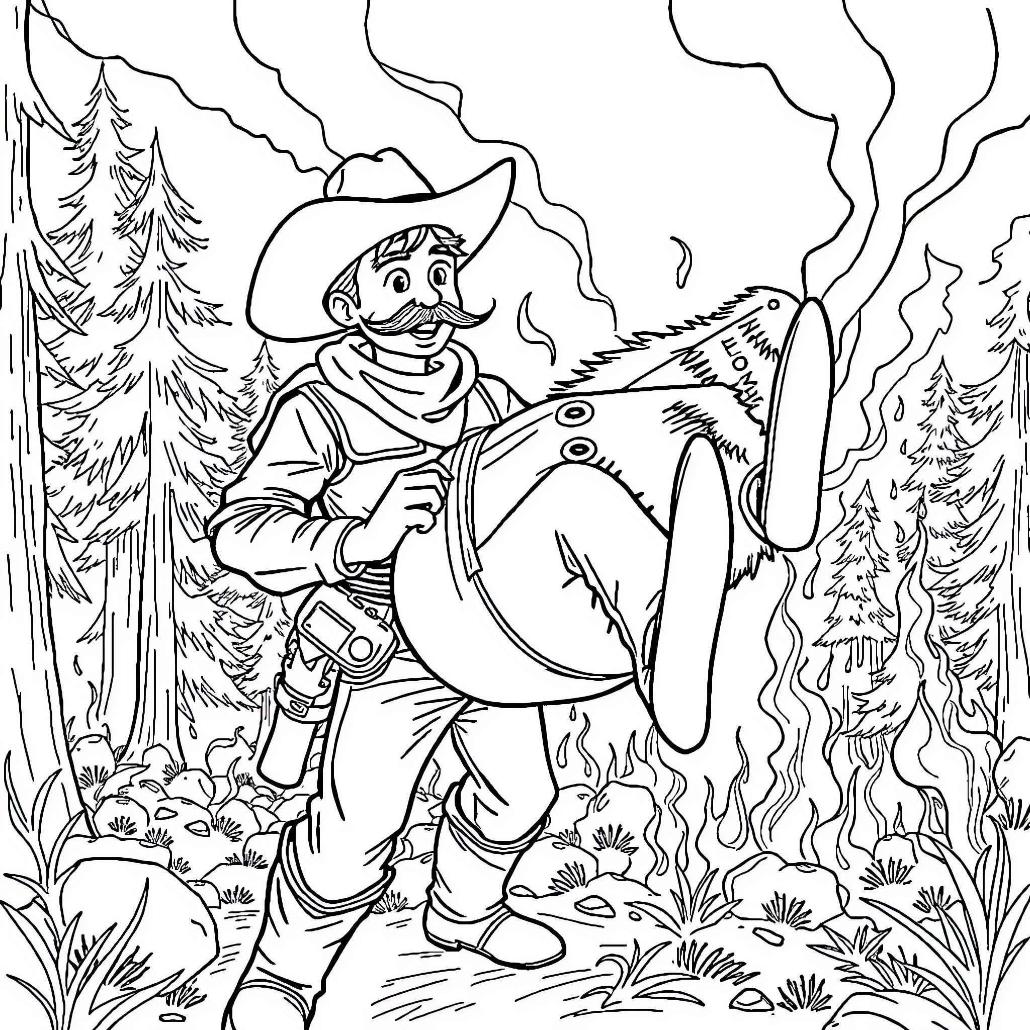 Cowboy exploring the wilderness with his trusty steed Coloring Page (free black-and-white line drawing printable PDF for all, from beginners to advanced learners, including children, teens, adults, and seniors)