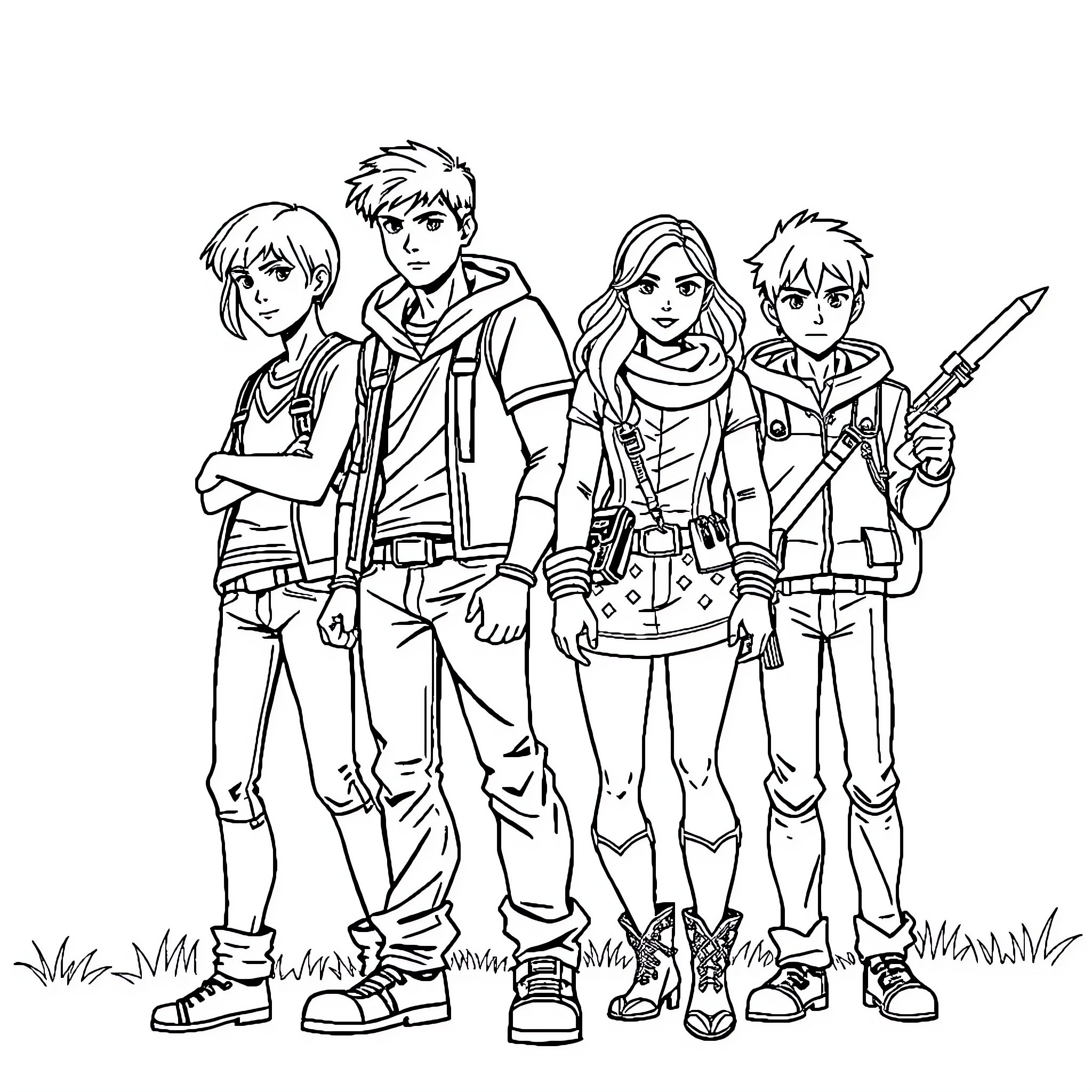Percy Jackson and his adventurous companions Coloring Page (free black-and-white line drawing printable PDF for all, from beginners to advanced learners, including children, teens, adults, and seniors)